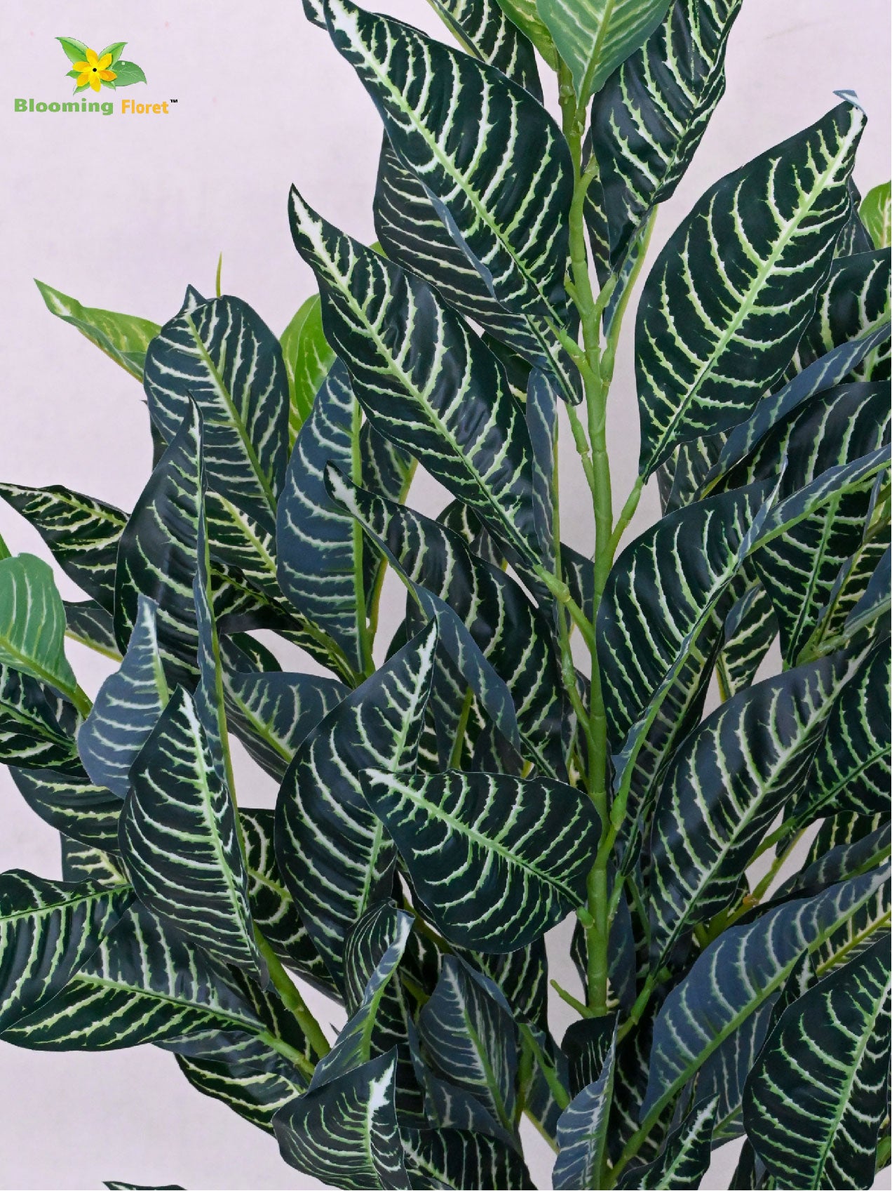 Artificial White Veined Croton Plant – 85 cm, 104 Leaves, with Basic Pot