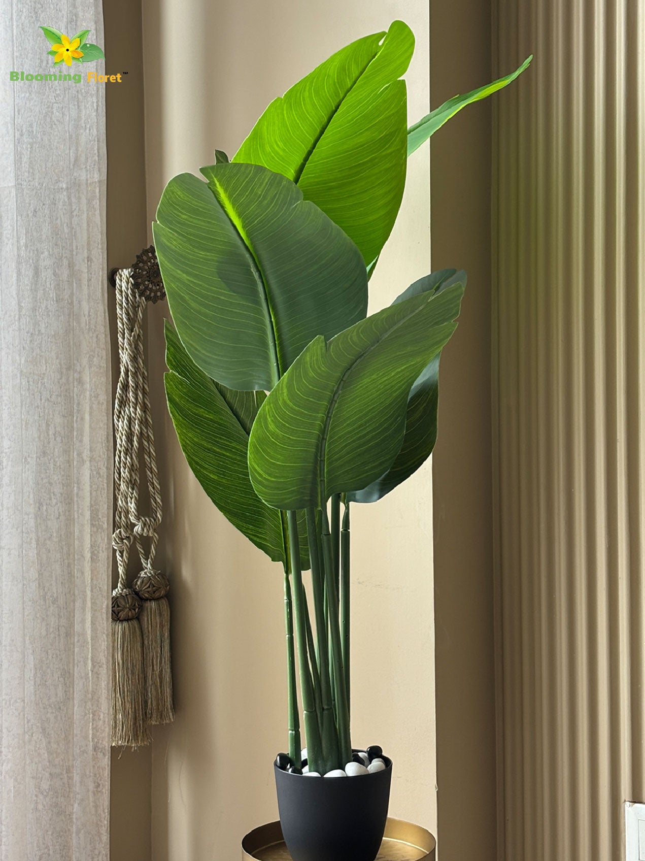 Artificial Banana Plant | 109 cm | 3 Stem | 7 Leaves | With Basic Pot