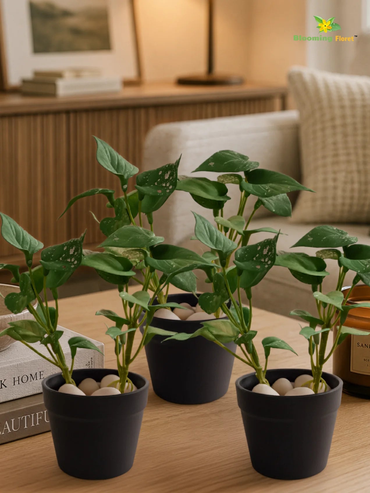 Artificial Money Plant Succulent | Small Green Leaves | 15 cm | Set of 3