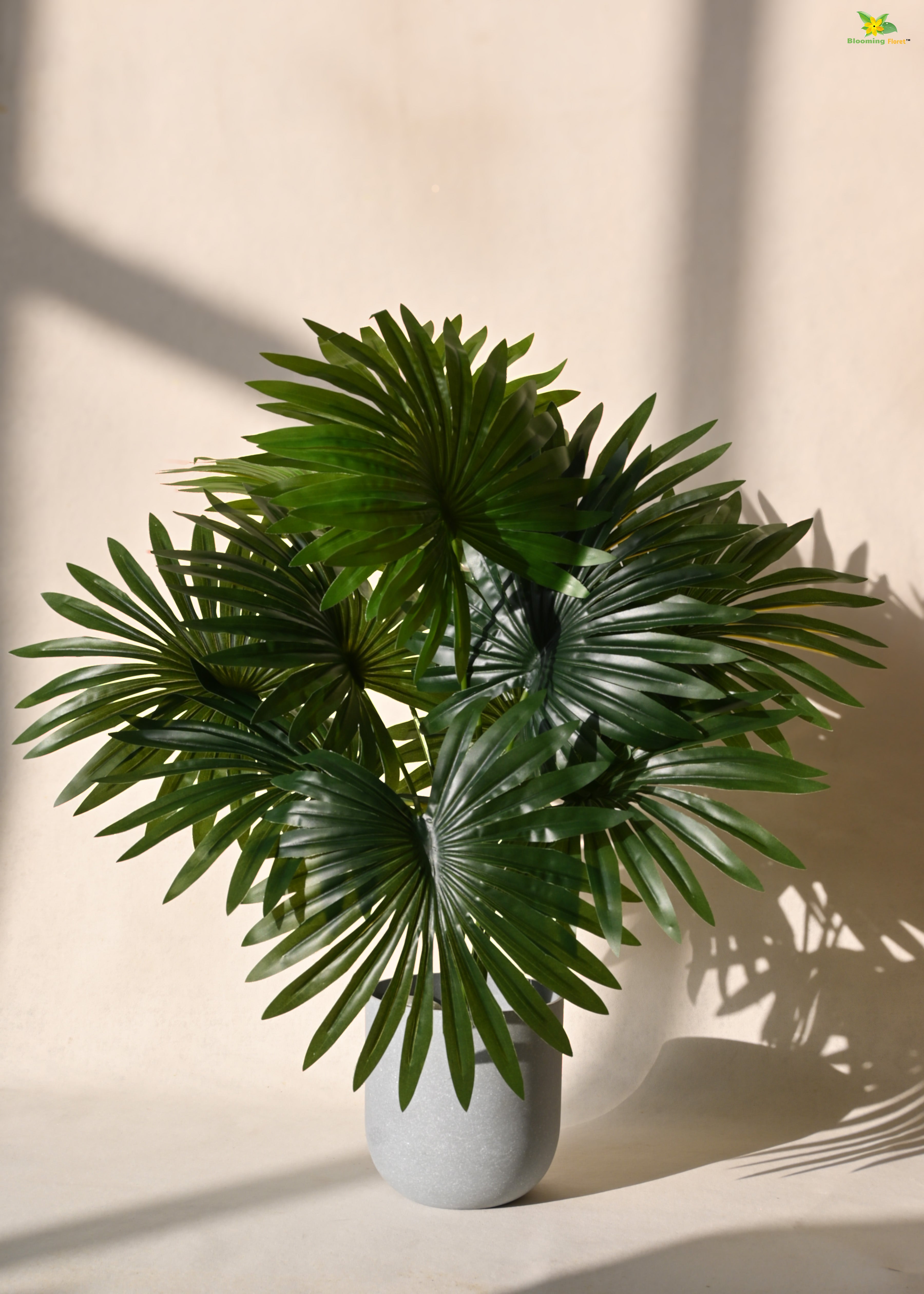 Artificial Fan Palm Plant for Decor | 12 Leaves with Basic Pot | 65 cm