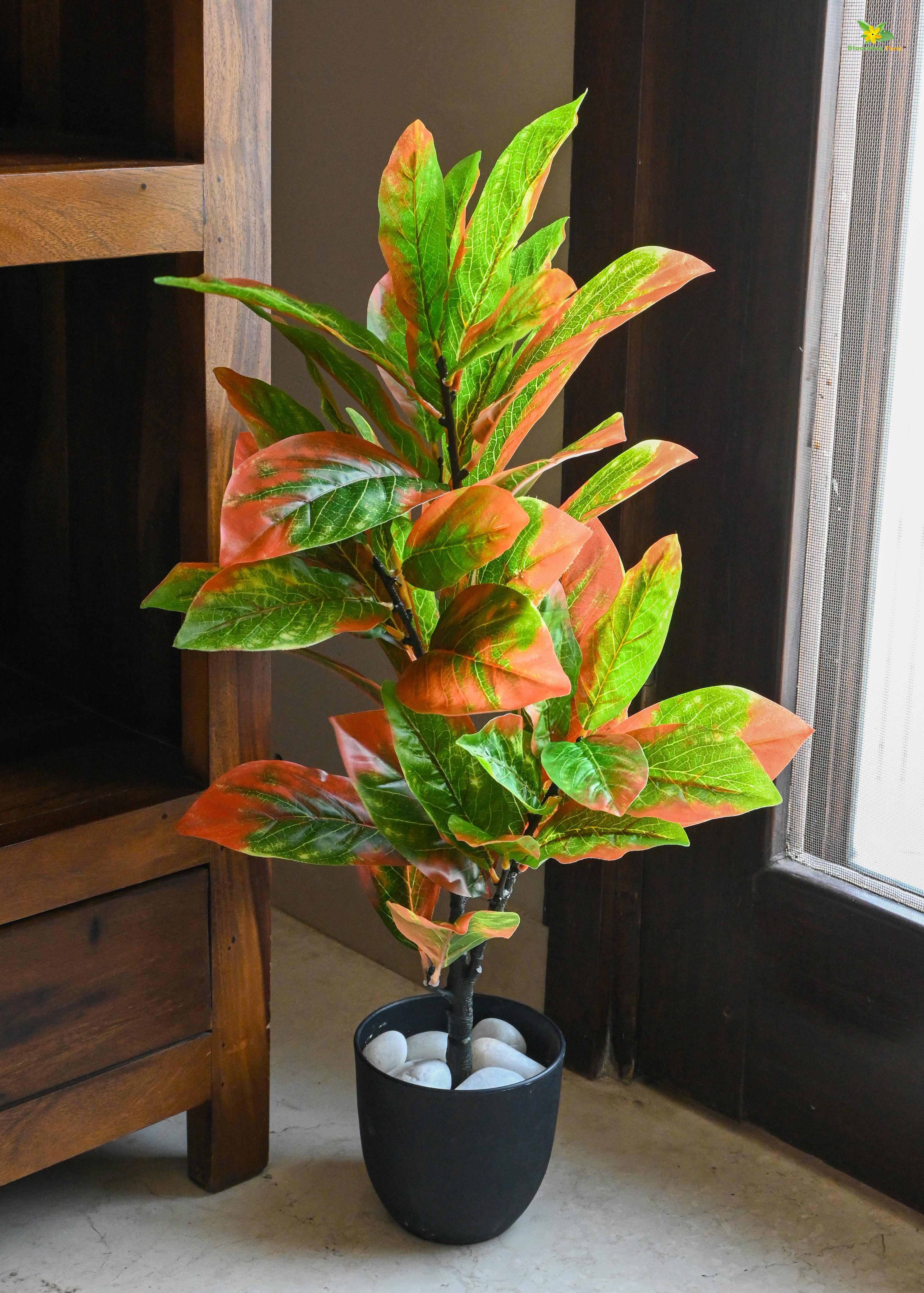 Artificial Croton Plant for Decor 30 Leaves with Basic Pot | 65 cm