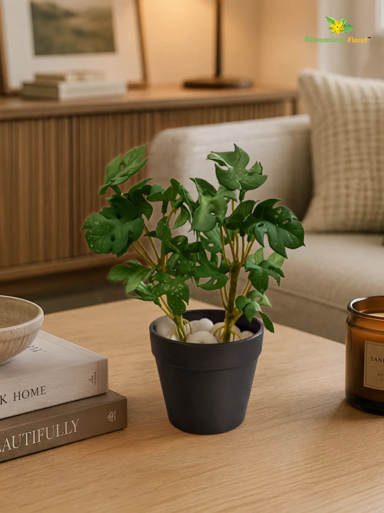 Artificial Mini Monstera Succulent | Light Green | 15 cm