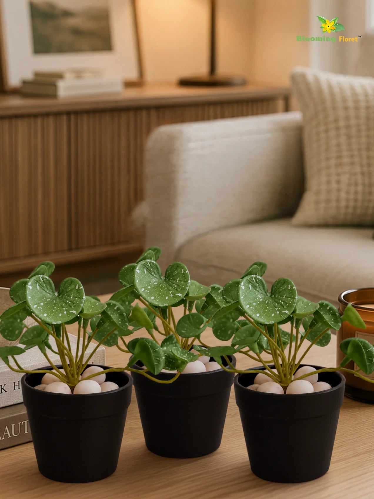 Lush Leaf Pennywort Artificial Succulent | Dark Green & White | 14 cm | Set of 3