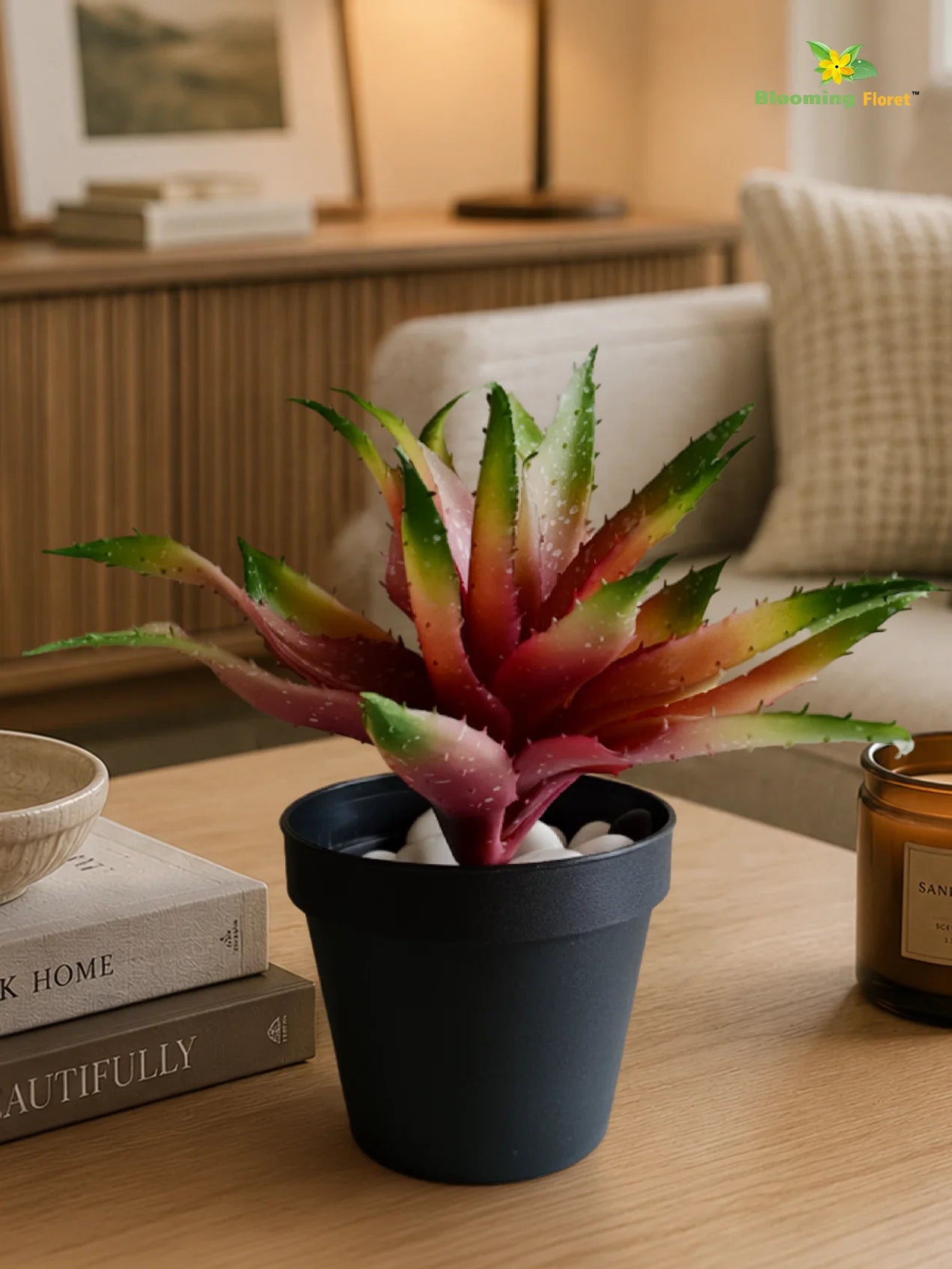 Artificial Aloe Vera Plant | Green & Maroon Leaves | 24 cm