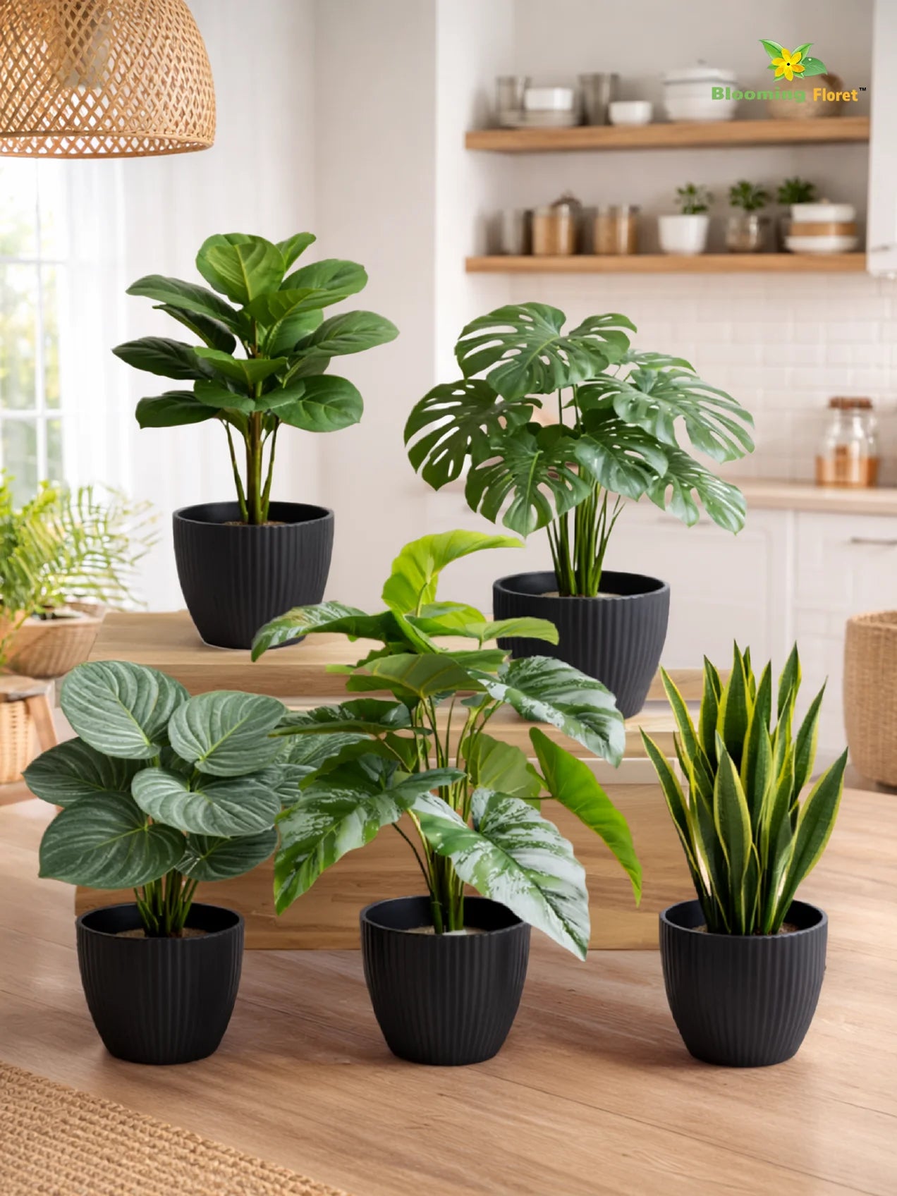 Elegant Ribbed Melamine Pot | Black | 15 cm | Set of 5