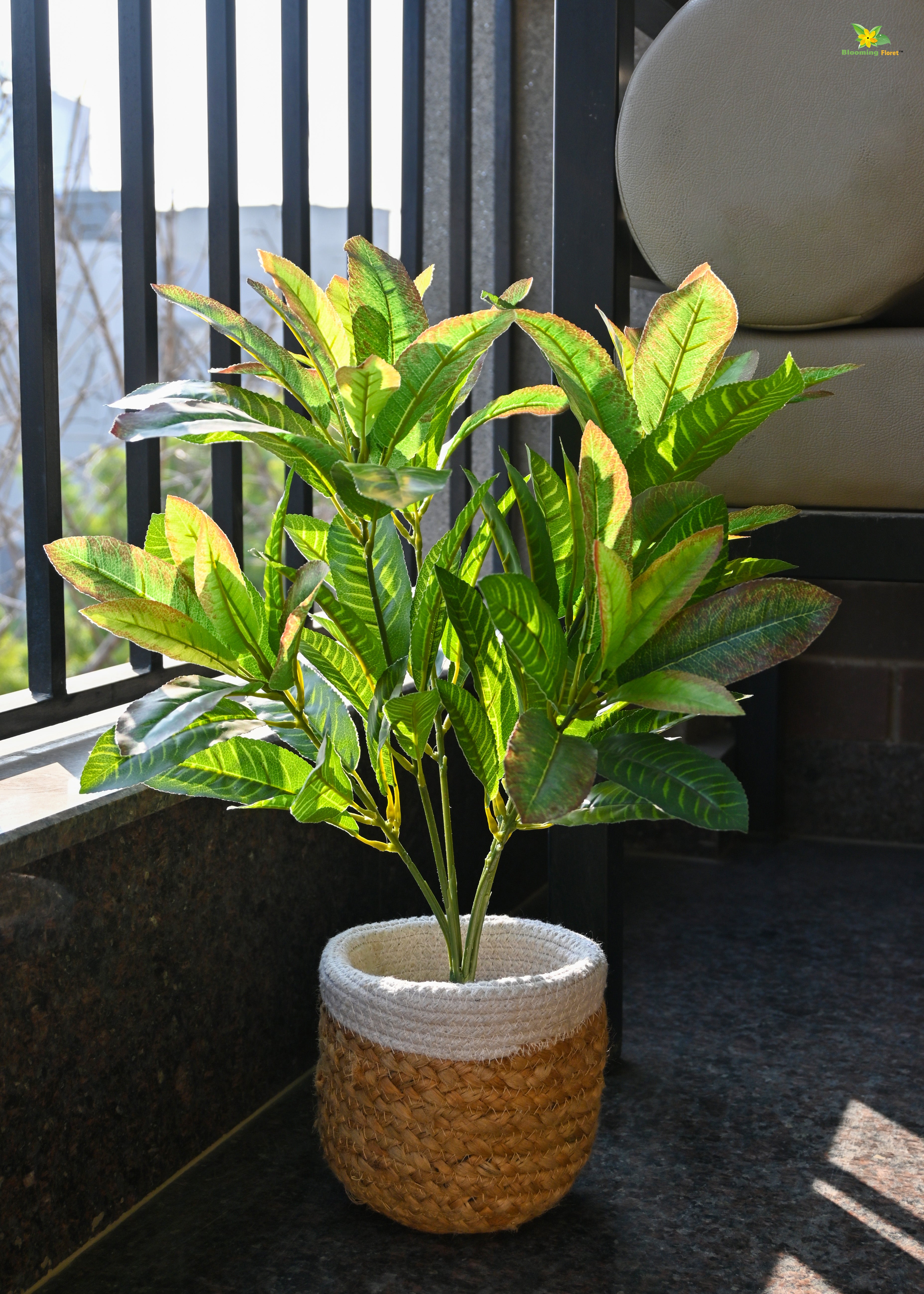 Artificial Croton Leaf Bunch Plant for Decor | 92 Leaves With Basic Pot | 50.8 cm