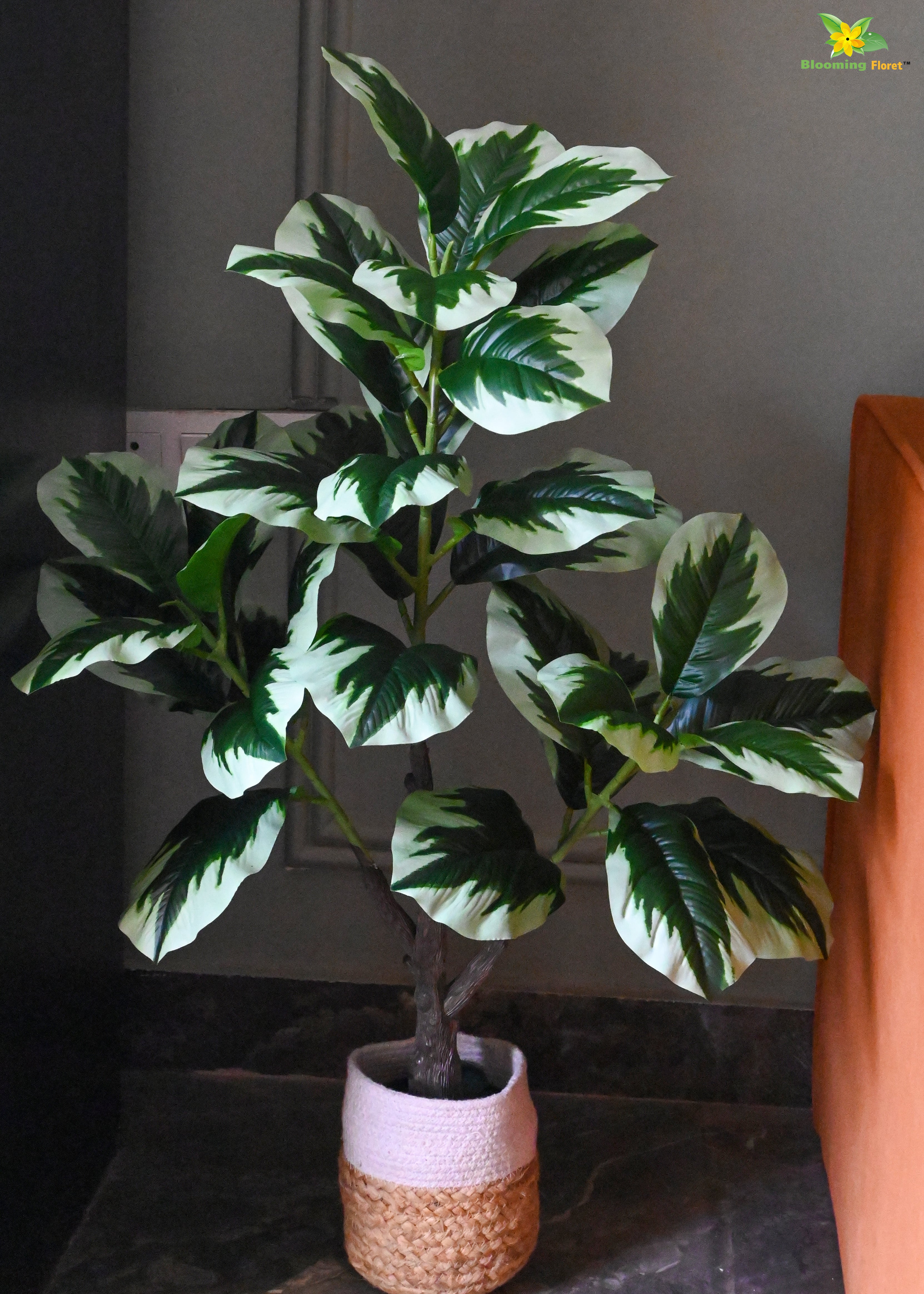 Artificial Jungle Velvet Plant for Decor | 33 Leaves With Basic Pot | 95 cm