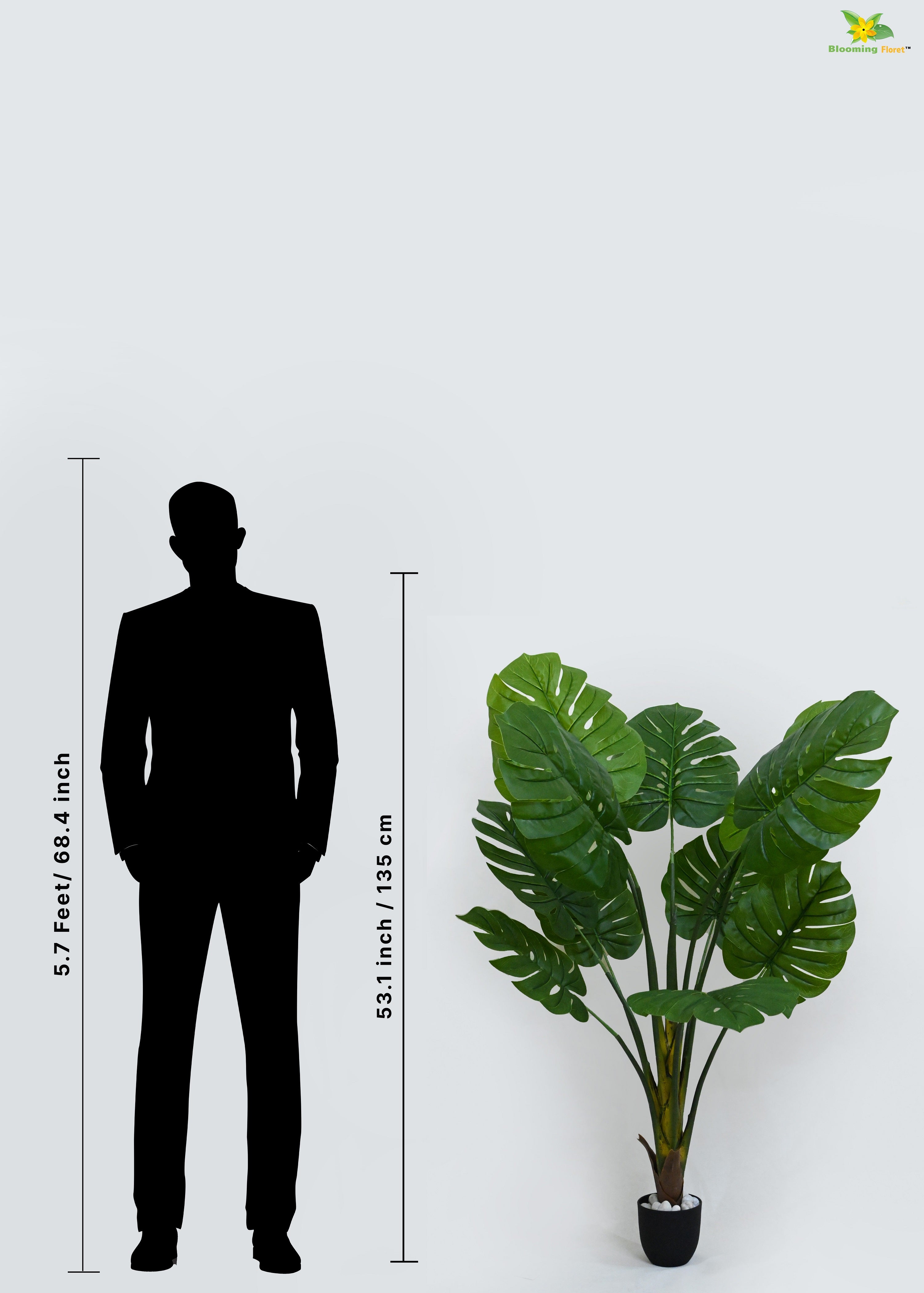 Artificial Monstera Plant for Decor | 11 Leaves With Basic Pot  | 135cm