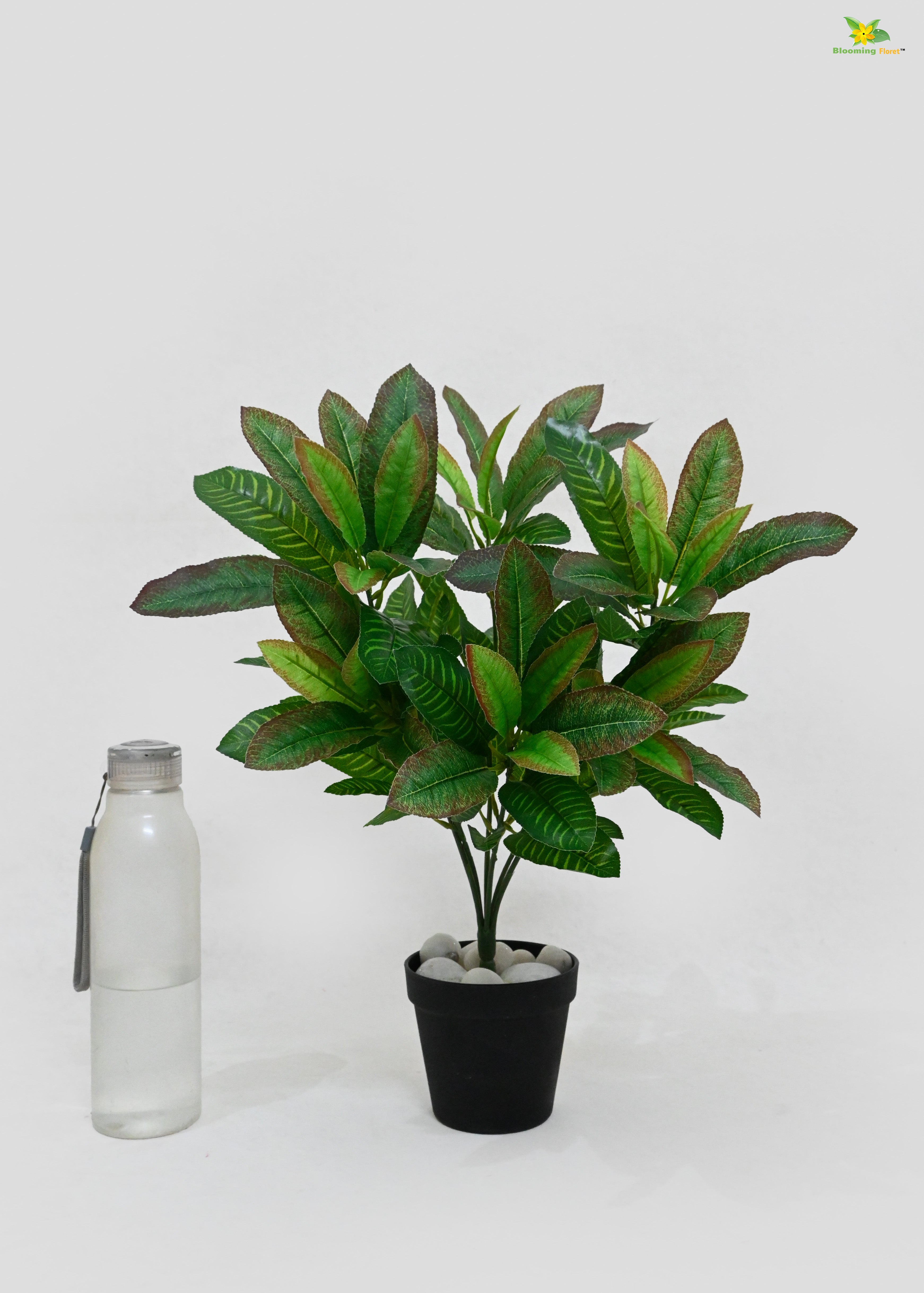 Artificial Croton Leaf Bunch Plant for Decor | 92 Leaves With Basic Pot | 50.8 cm