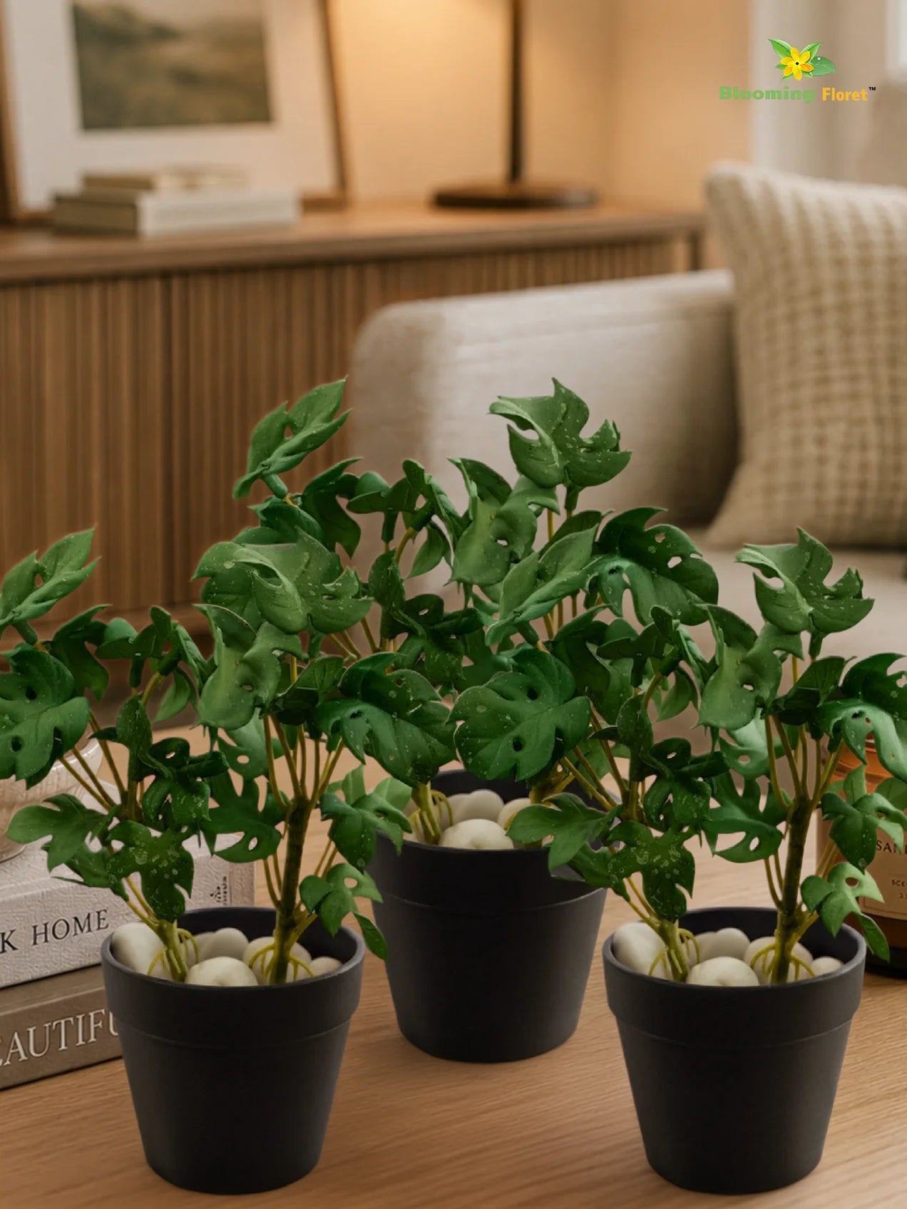 Artificial Mini Monstera Succulent | Light Green | 15 cm | Set of 3
