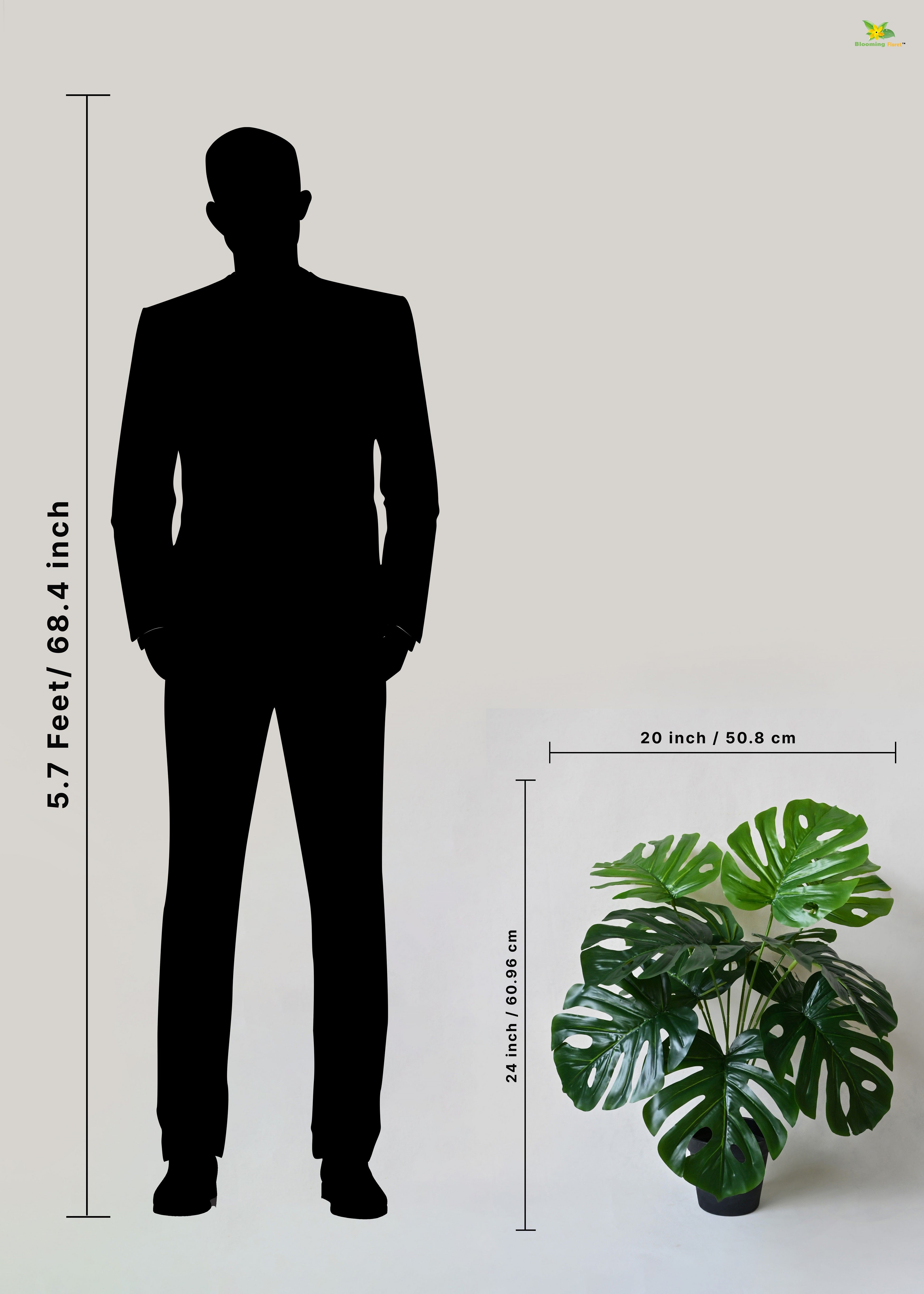 Artificial Monstera Plant for Decor | 12 Leaves with Basic Pot | 60.9 cm