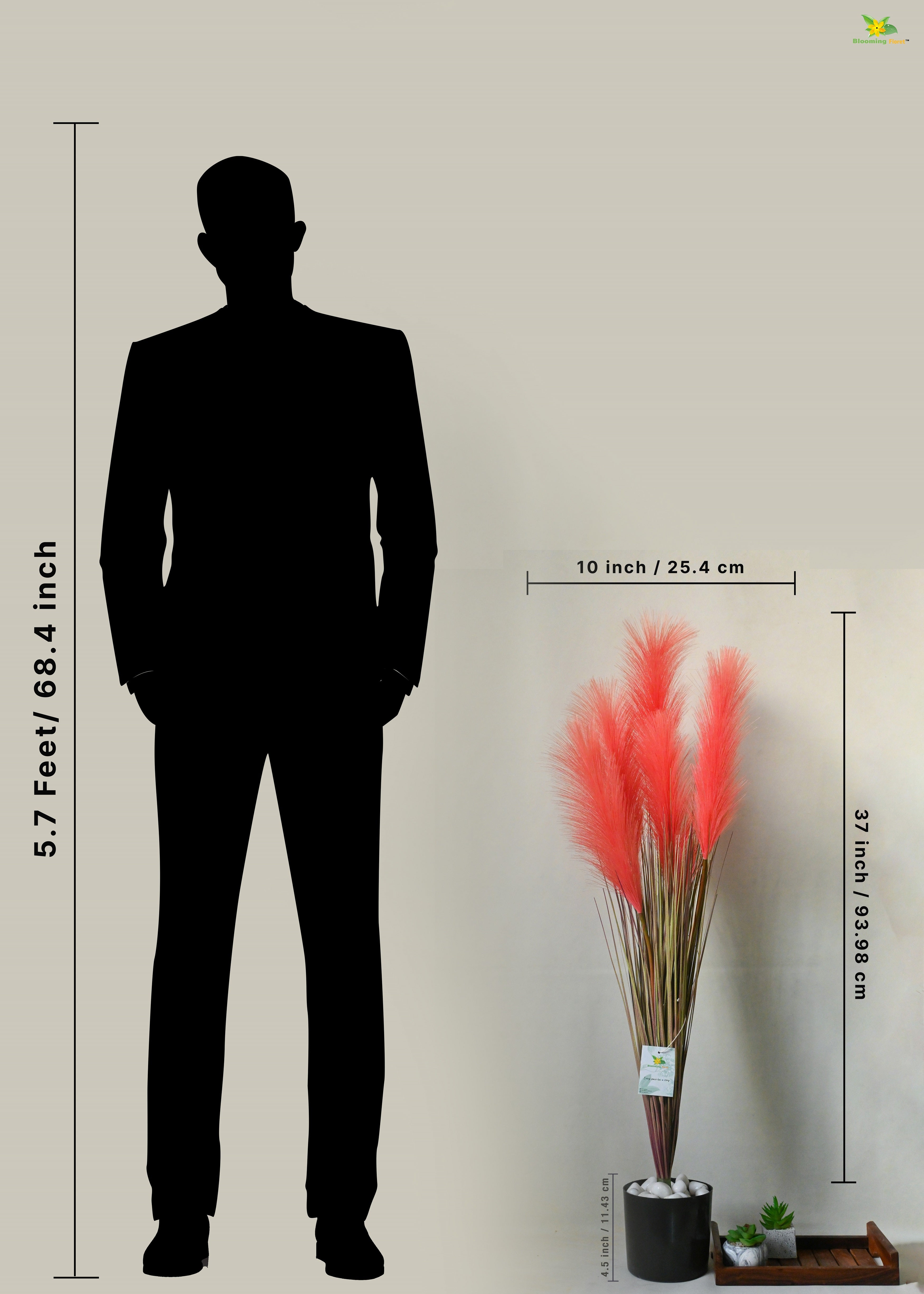 Artificial Flower Pampas Grass For Decor with Basic Pot | 93.9 cm Tall