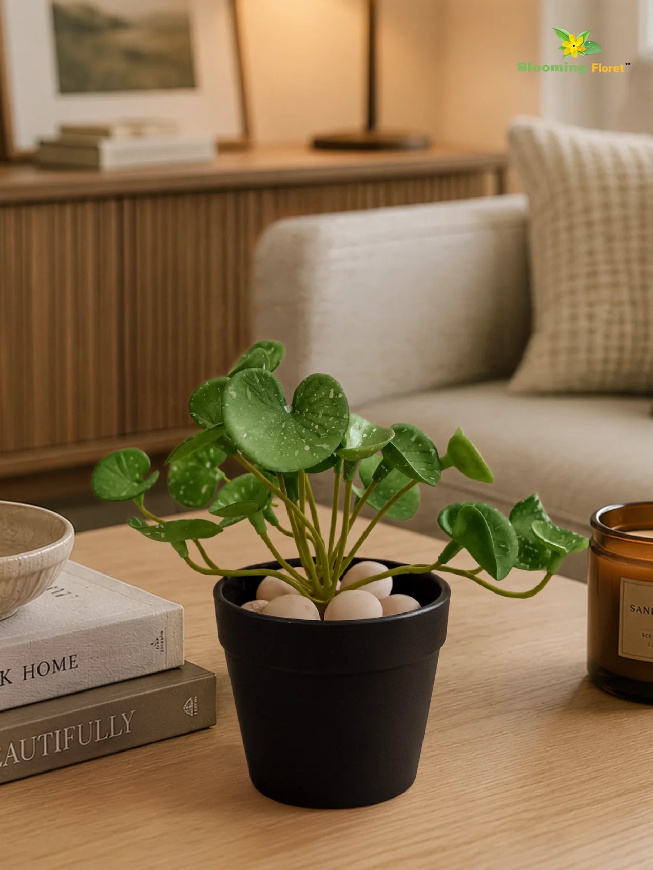 Lush Leaf Pennywort Artificial Succulent | Dark Green & White | 14 cm