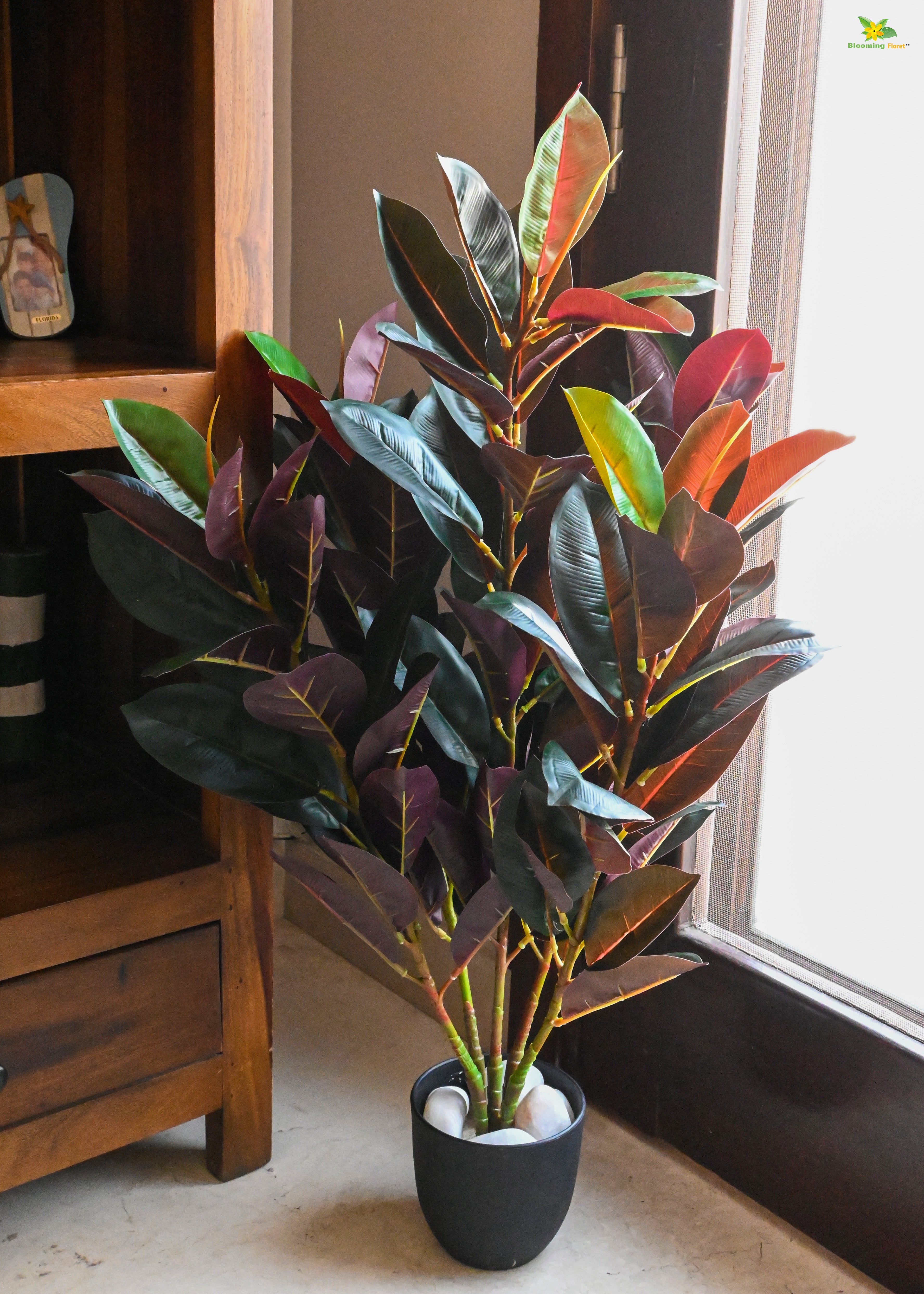 Artificial Rubber Plant for Decor | 104 Leaves with Basic Pot | 85 cm