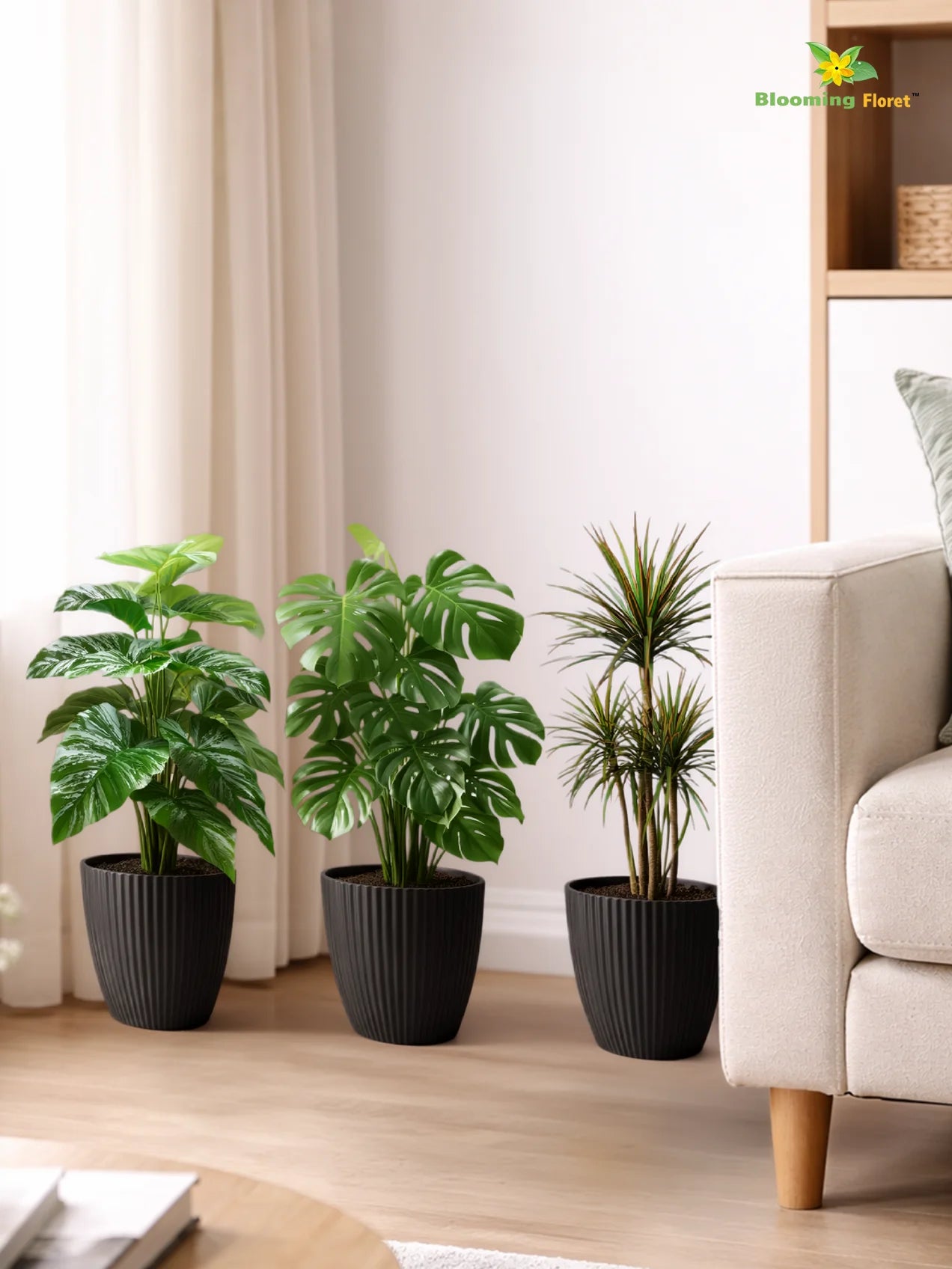 Elegant Ribbed Melamine Pot | Black | 16 cm | Set of 3