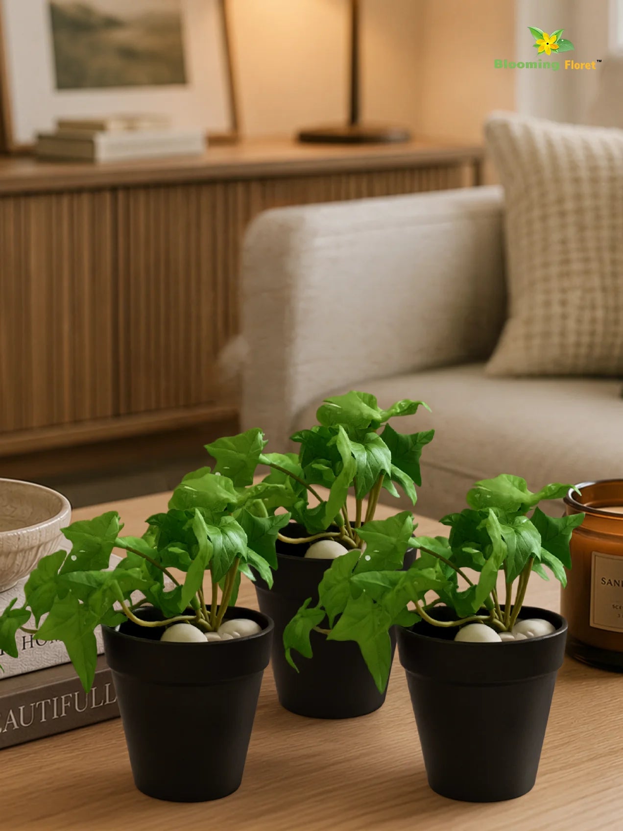Artificial Ivy Succulent | Light Green | 10 cm | Set of 3