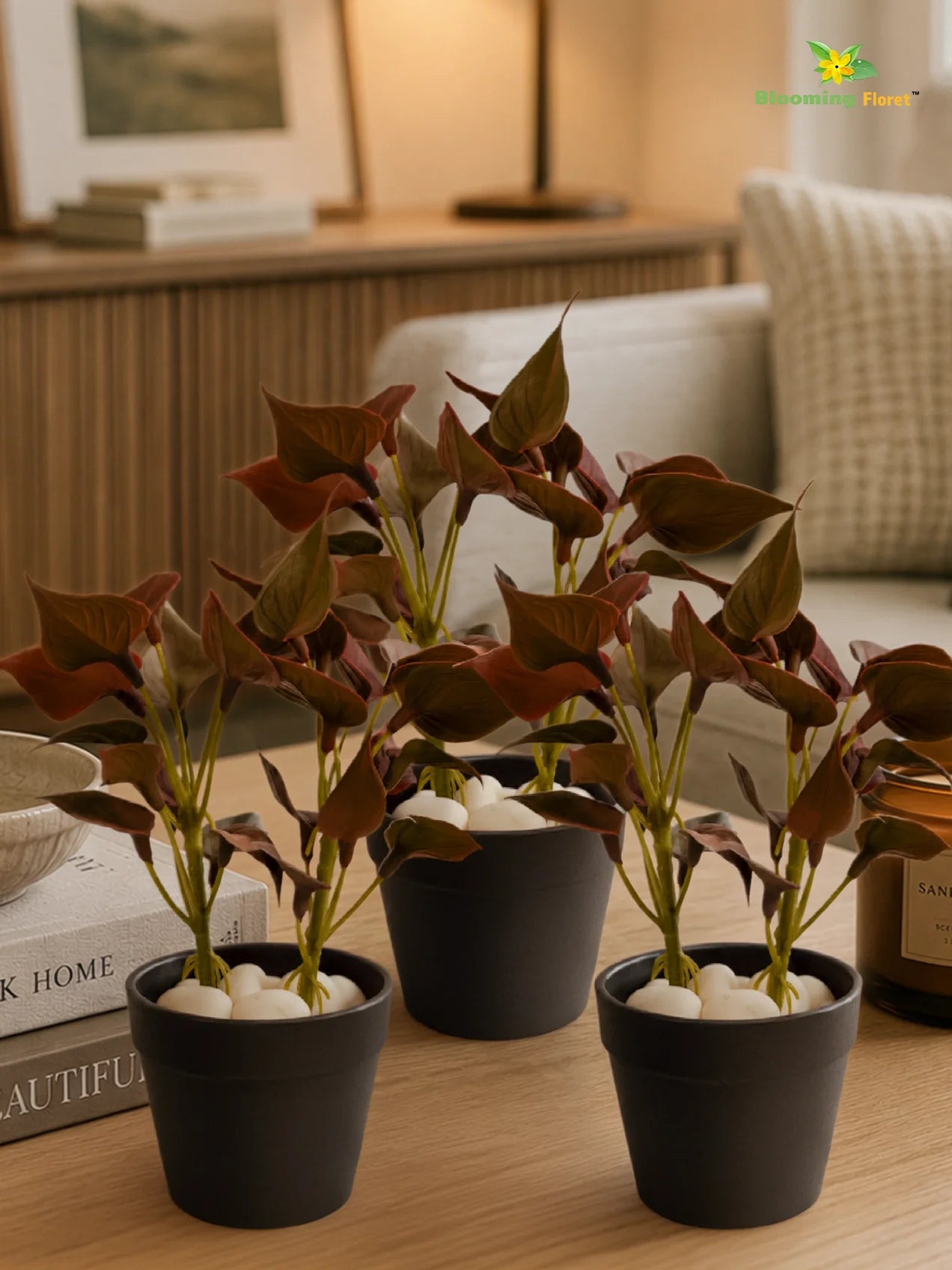 Artificial Money Plant Succulent | Maroon | 15 cm | Set of 3