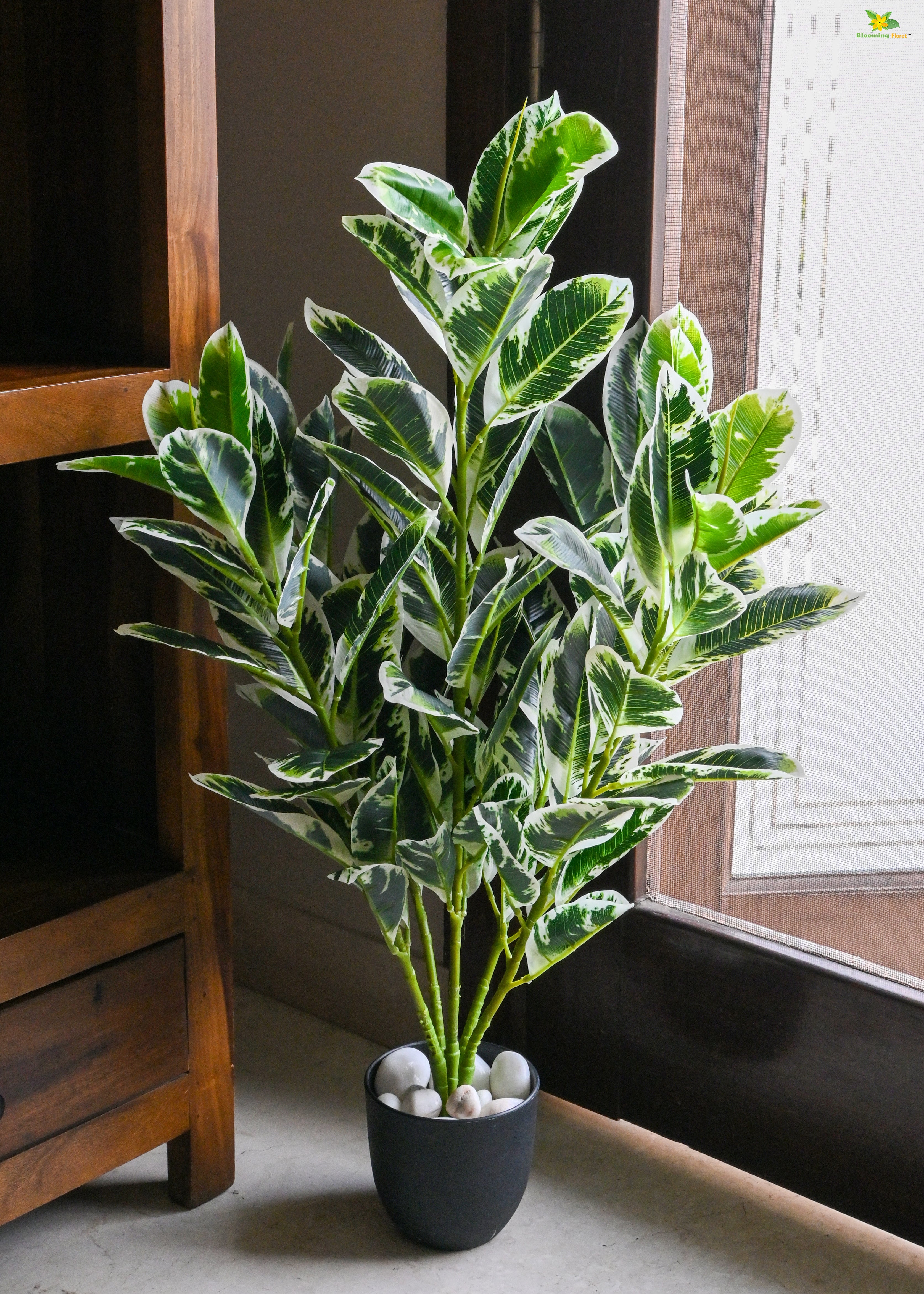 Artificial Andrew Croton Plant for Decor | 104 Leaves with Basic Pot | 85 cm