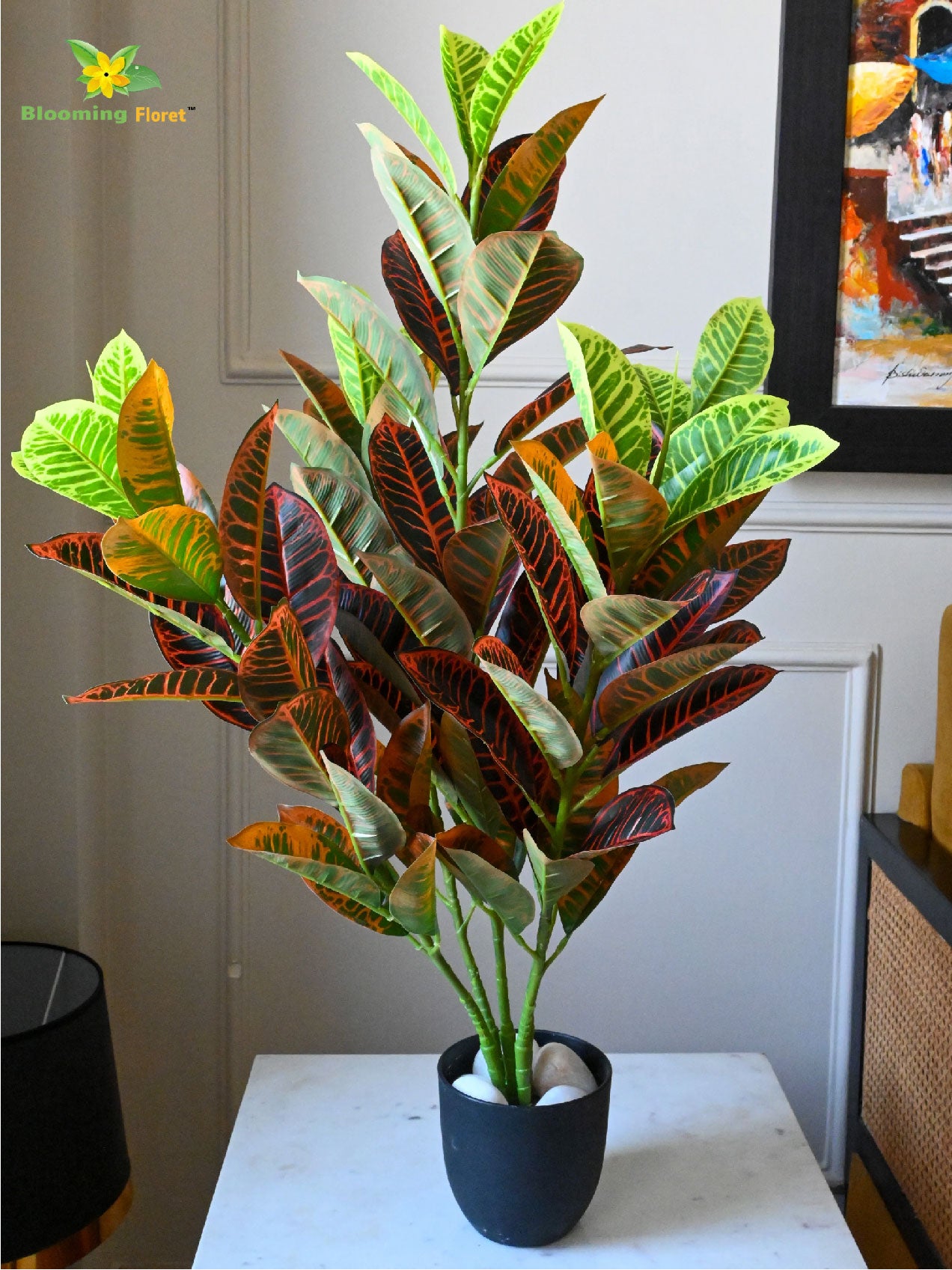 Artificial Garden Croton Plant – 85.9 cm, 104 Leaves, with Basic Pot