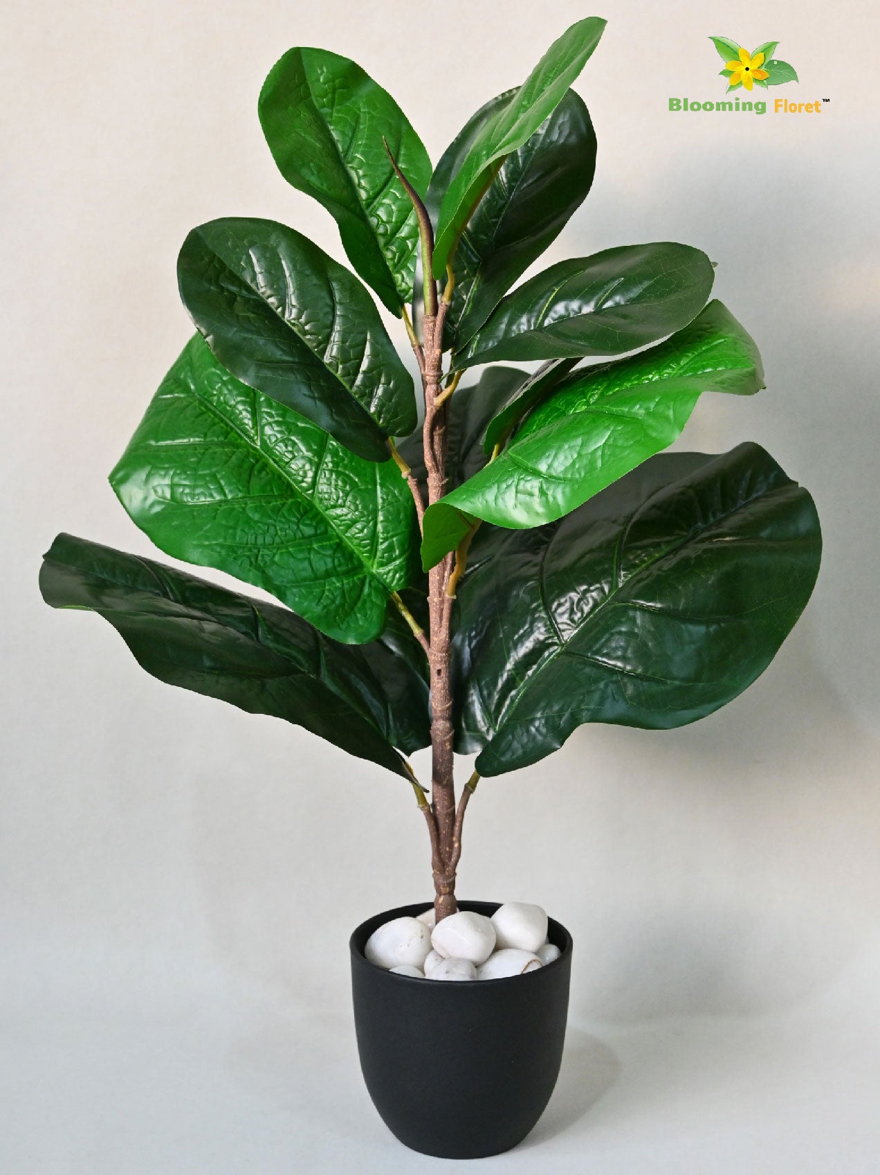 Artificial Fiddle-Leaf Fig Plant – 58.4 cm, 11 Leaves, Green Mix, with Basic Pot