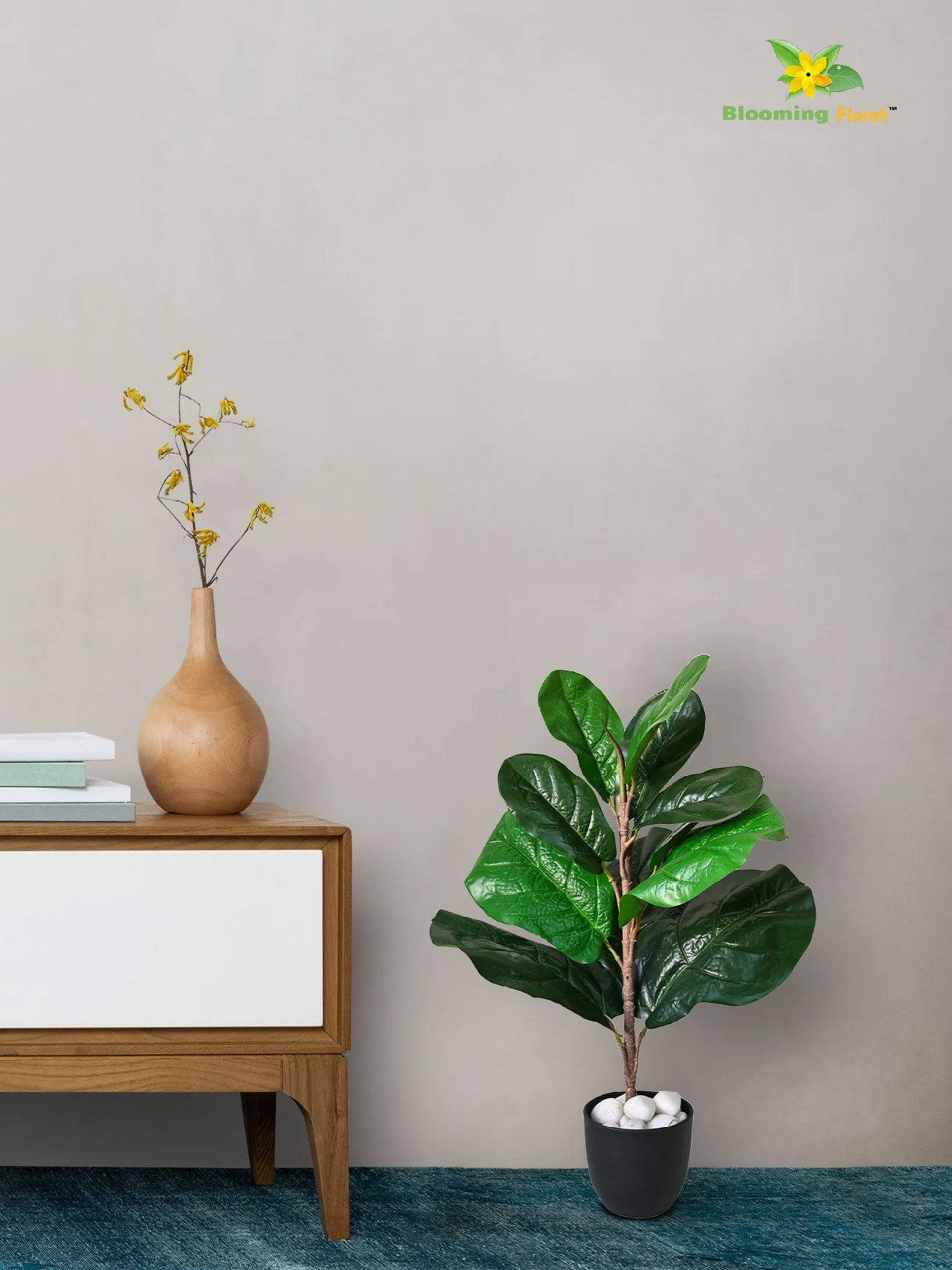 Artificial Fiddle-Leaf Fig Plant – 58.4 cm, 11 Leaves, Green Mix, with Basic Pot