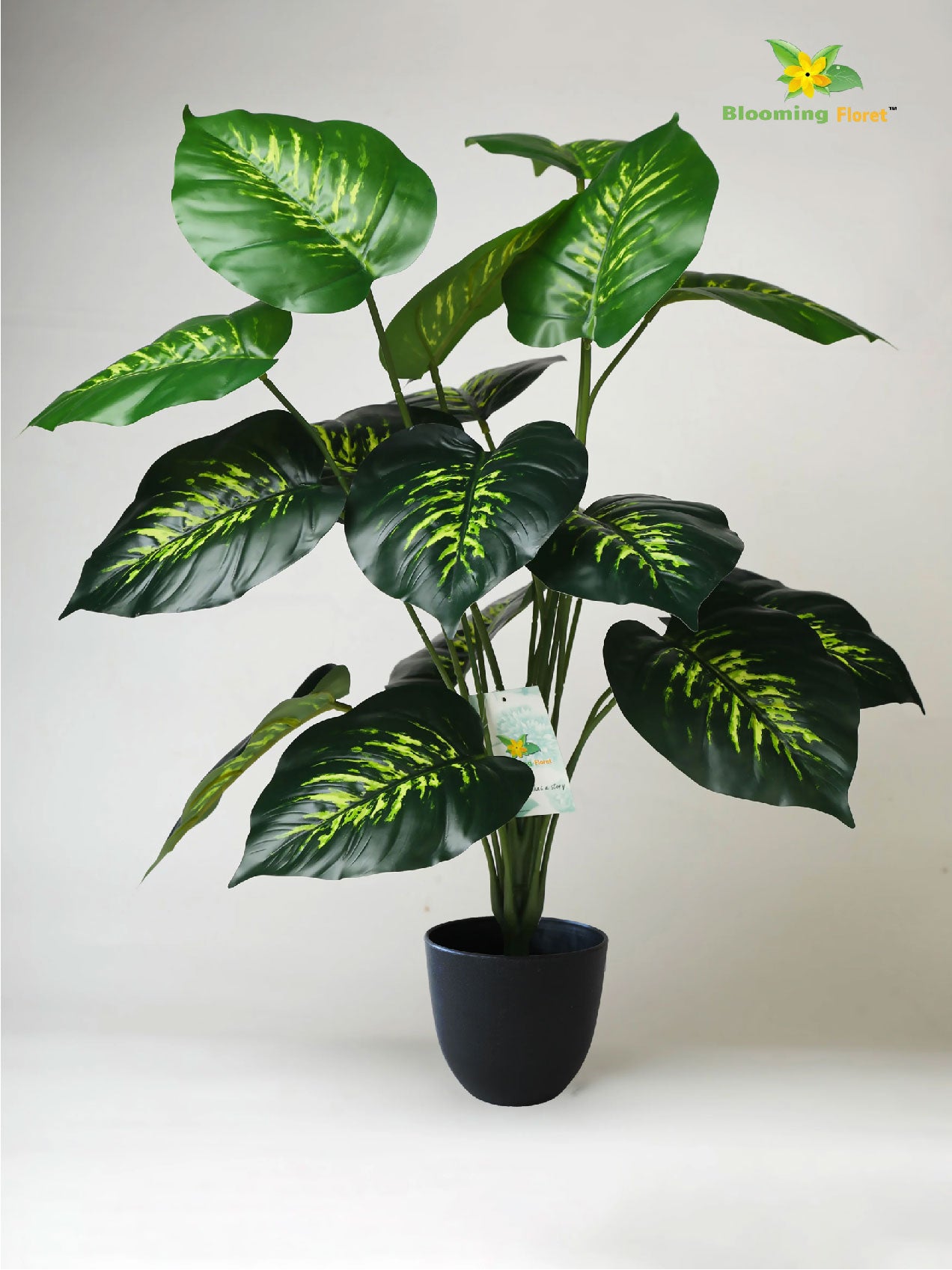 Artificial Philodendron Plant – 73.5 cm, 18 Green and Yellow Leaves, with Basic Pot