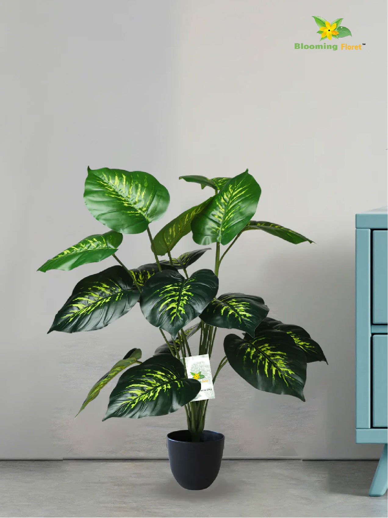 Artificial Philodendron Plant – 73.5 cm, 18 Green and Yellow Leaves, with Basic Pot
