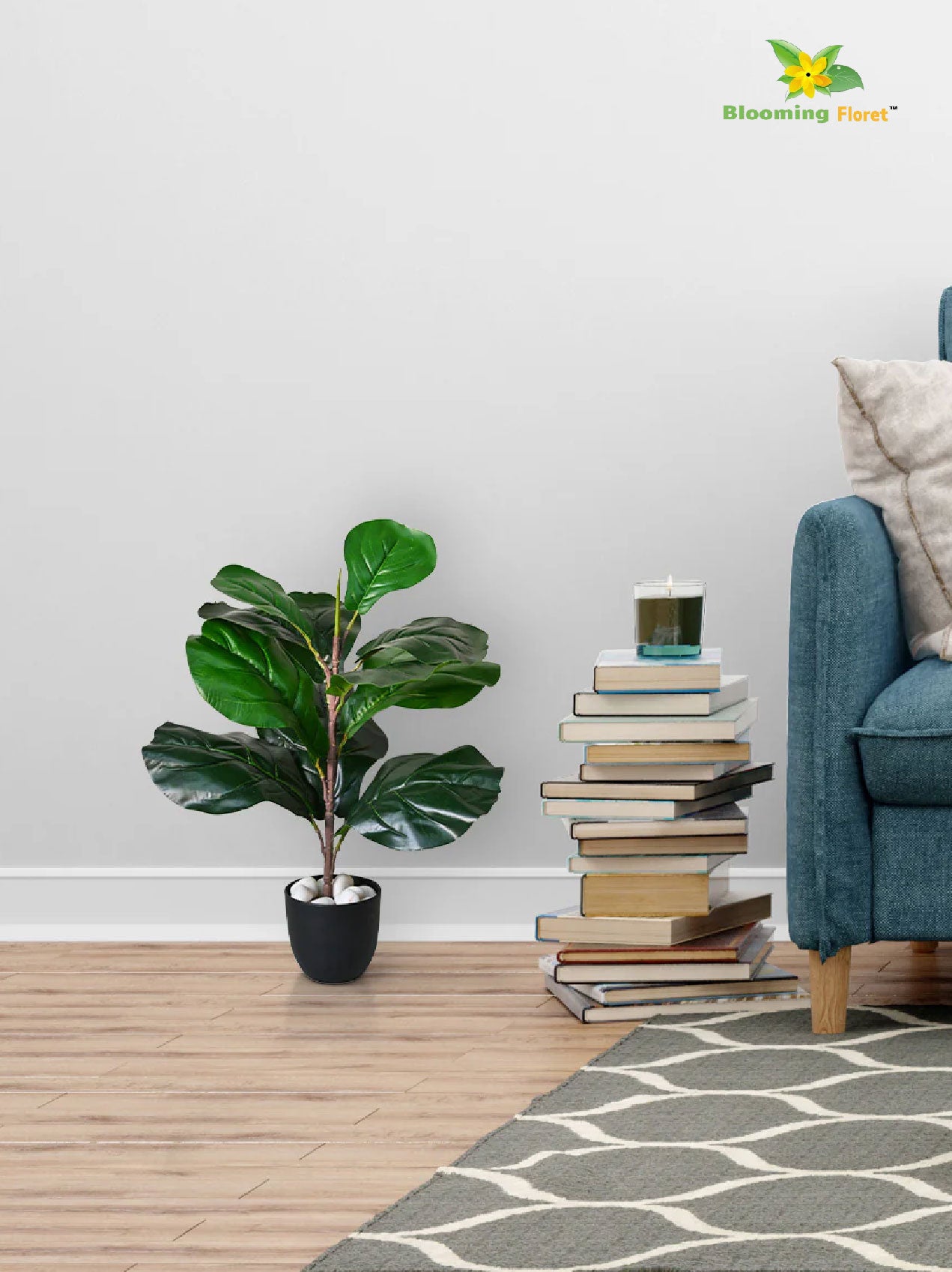 Artificial Fiddle-Leaf Fig Plant – 58.4 cm, 11 Leaves, Wide Leaf, with Basic Pot