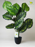 Artificial Philodendron Plant – 73.5 cm, 18 Patterned Green Leaves, with Basic Pot
