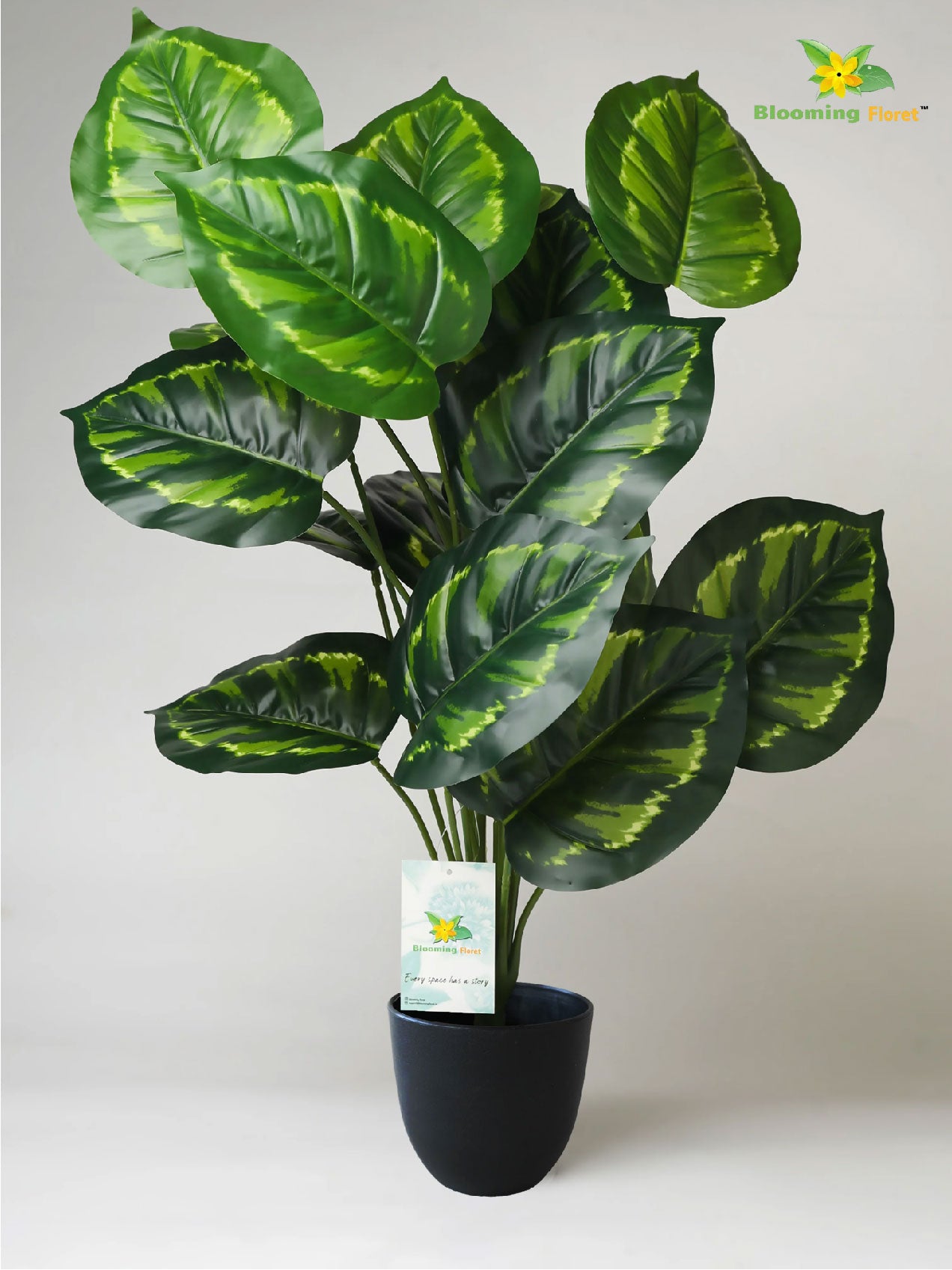 Artificial Philodendron Plant | Patterned Green Leaves | 73.5 cm | 18 Leaves | With Basic Pot