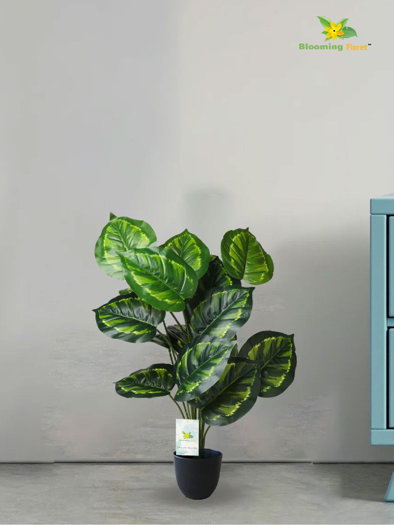Artificial Philodendron Plant | Patterned Green Leaves | 73.5 cm | 18 Leaves | With Basic Pot