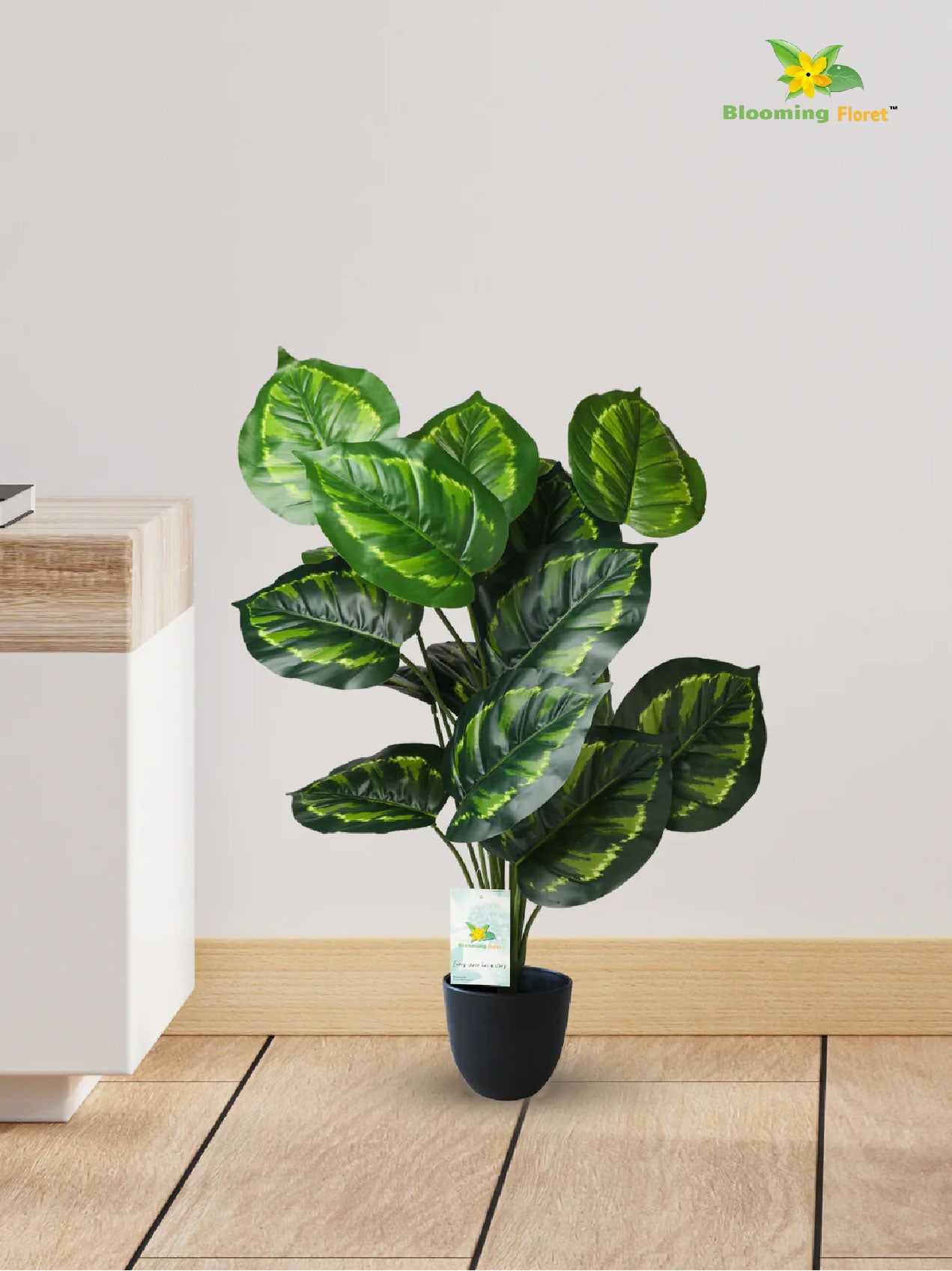 Artificial Philodendron Plant | Patterned Green Leaves | 73.5 cm | 18 Leaves | With Basic Pot