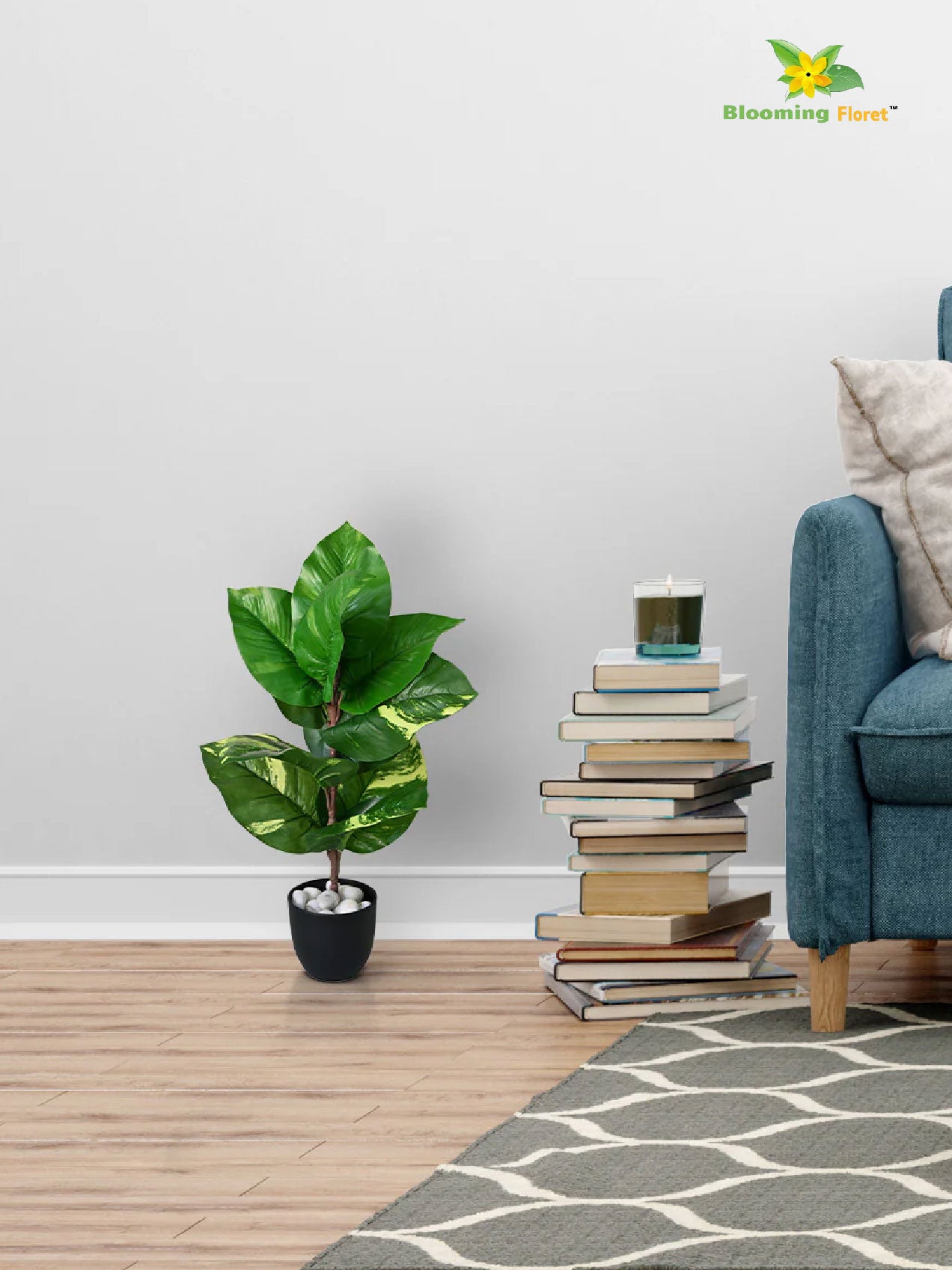 Artificial Dieffenbachia Honeydew Plant – 58.9 cm, 11 Leaves, with Basic Pot