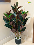 Artificial Rubber Plant – 85 cm, 104 Green and Red Leaves, with Basic Pot