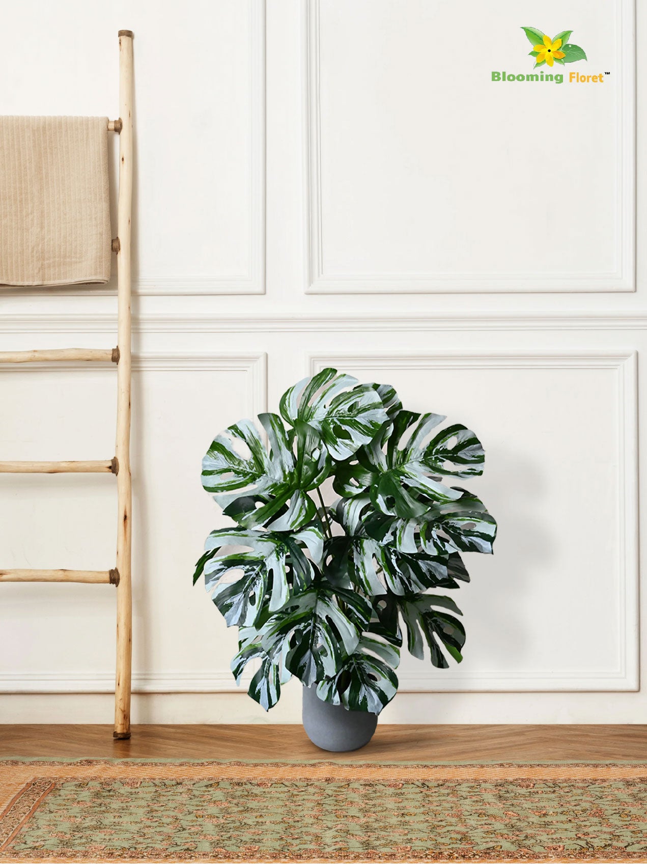 Artificial Monstera Plant – 78 cm, 18 Leaves, Green-Grey, with Basic Pot