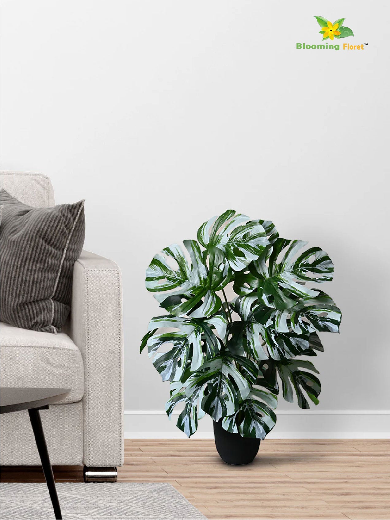 Artificial Monstera Plant – 78 cm, 18 Leaves, Green-Grey, with Basic Pot
