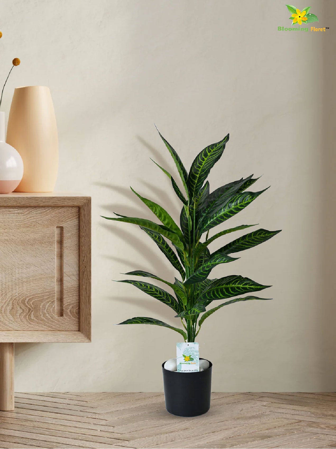 Artificial Green Iceton Croton Plant – 71 cm, 26 Leaves, with Pot