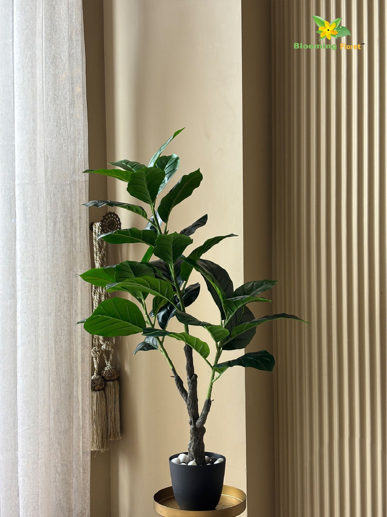 Artificial Jungle Velvet Plant – 95 cm, 33 Leaves, with Basic Pot