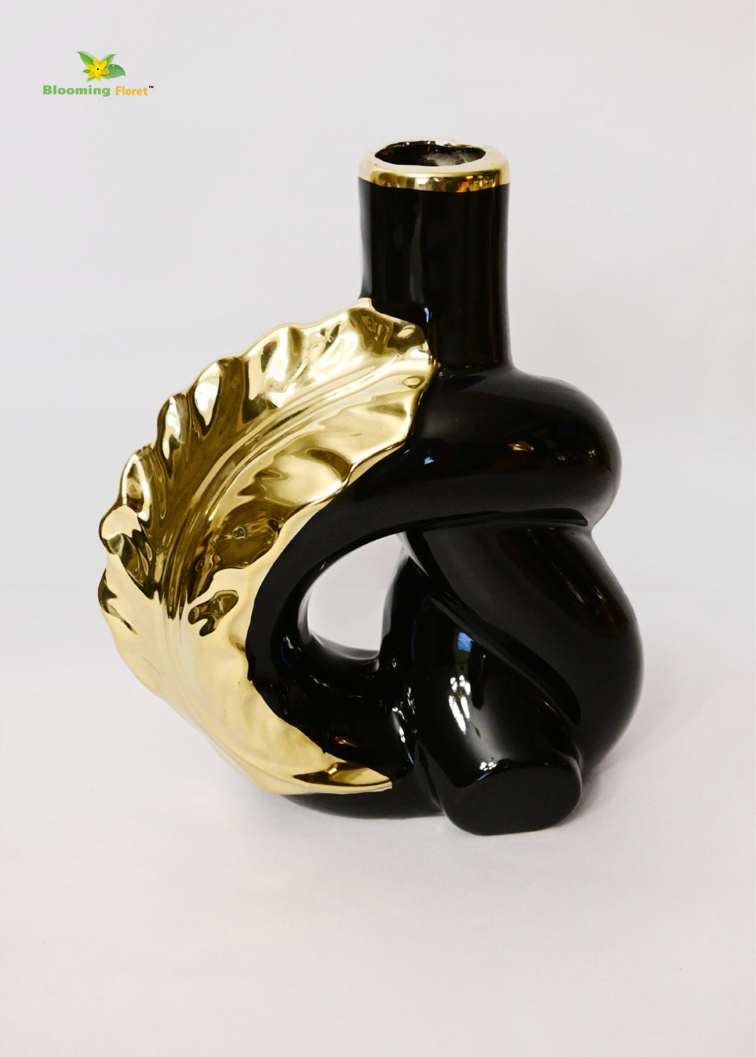 Modern Ceramic Leaf Vase | Black | 20 cm