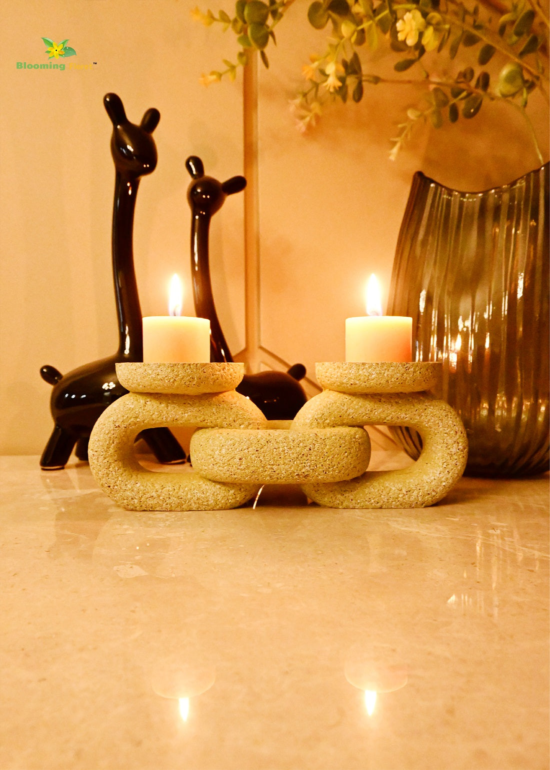 Stone Dual Candle Holder - Beige