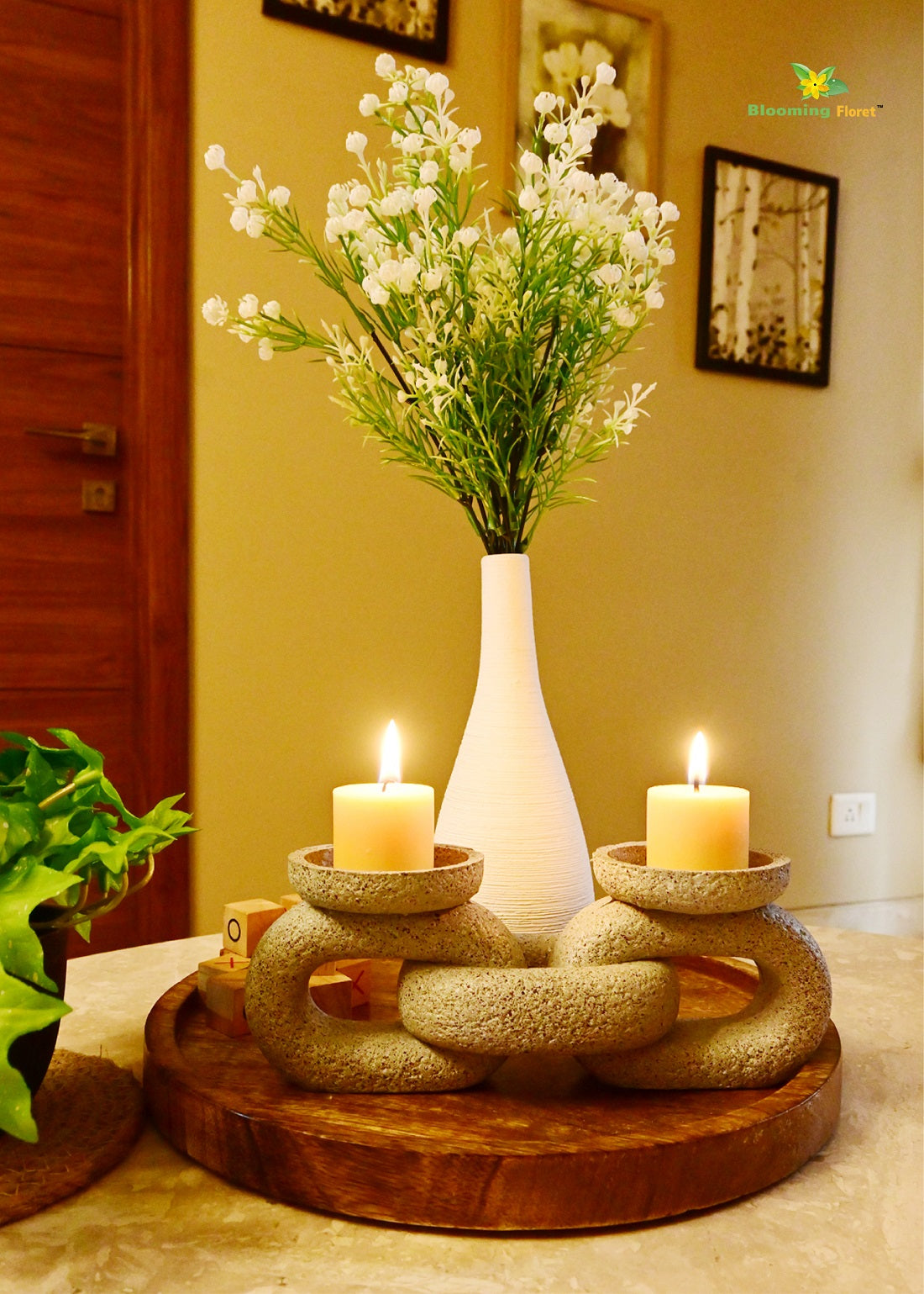 Stone Dual Candle Holder - Grey