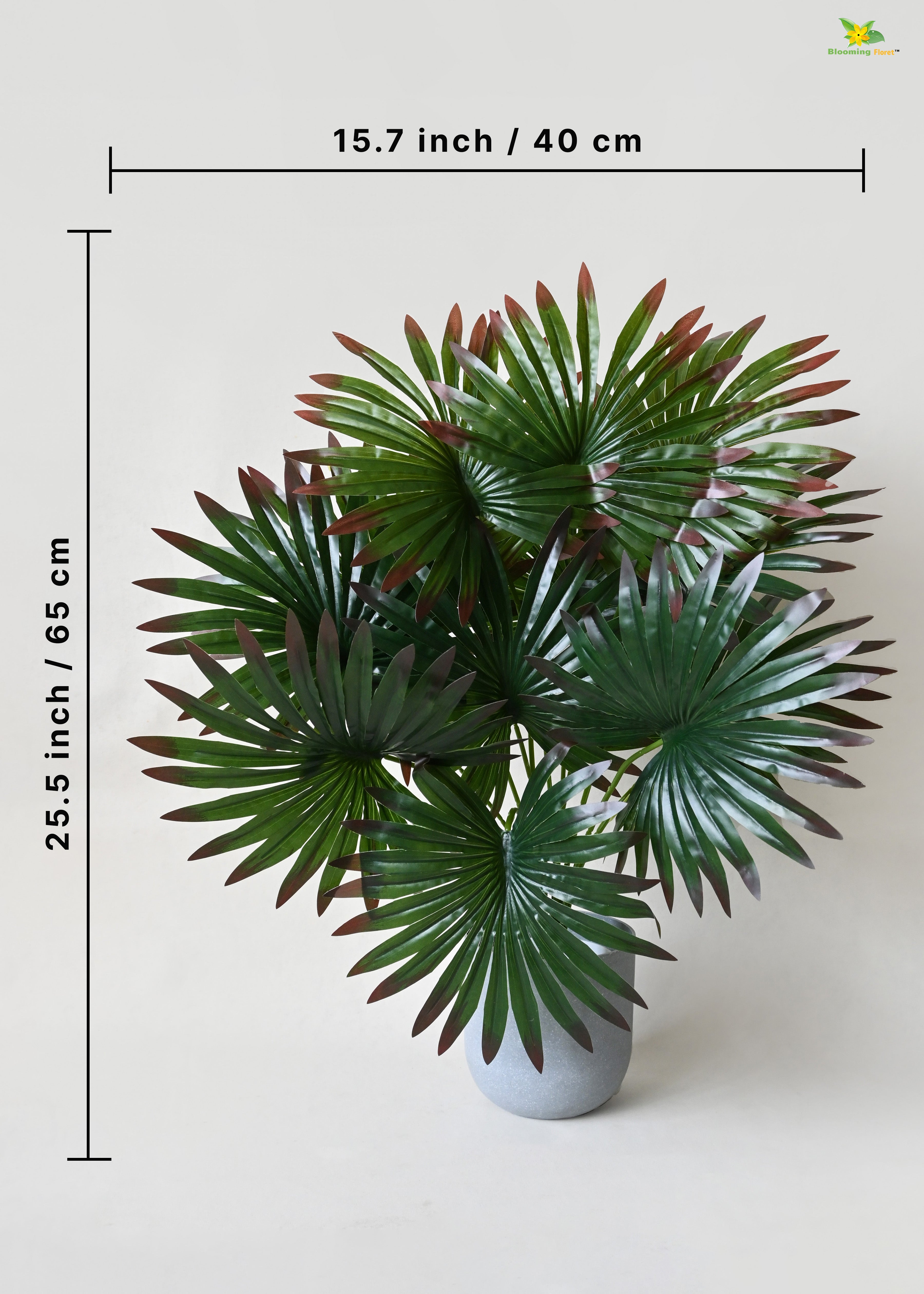 Artificial Fan Palm Plant for Decor | 12 Leaves with Basic Pot | 65 cm