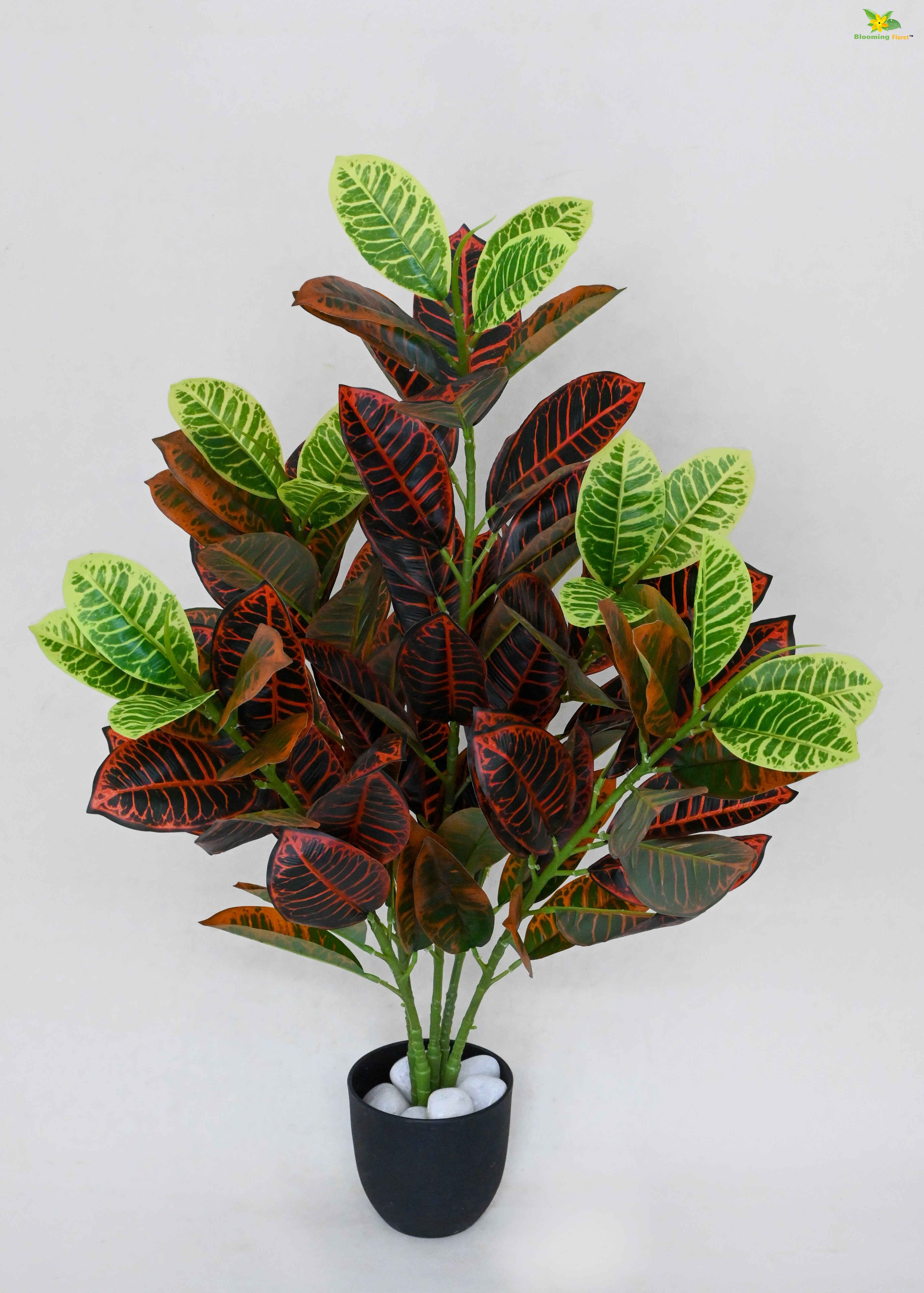 Artificial Garden Croton Plant for Decor | 104 Leaves with Basic Pot | 85 cm