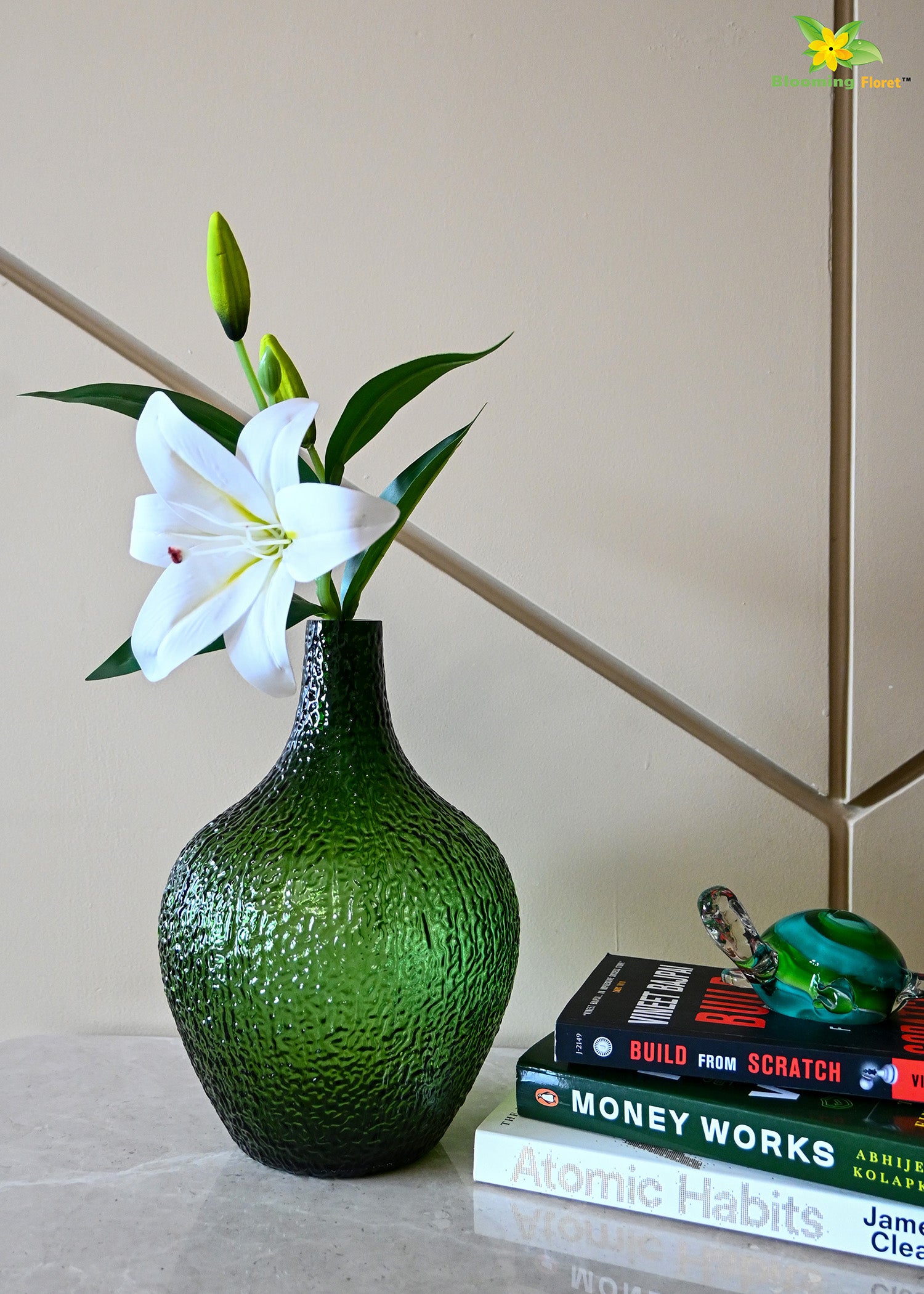 Globular Glass Vase | Green | 25 cm