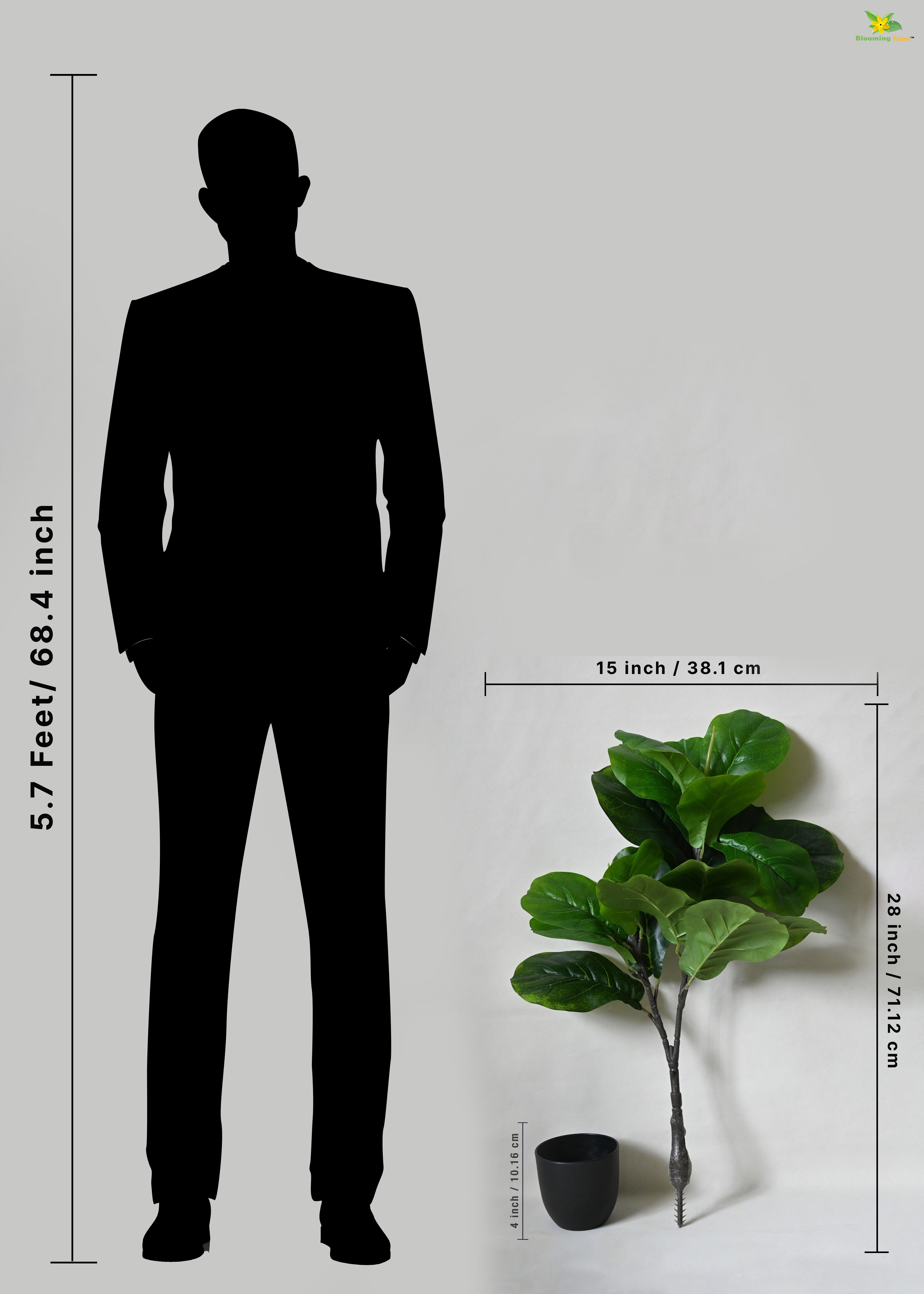 Artificial Fiddle-leaf Fig Plant For Decor 18 Leaves with Basic Pot | 71.1 cm