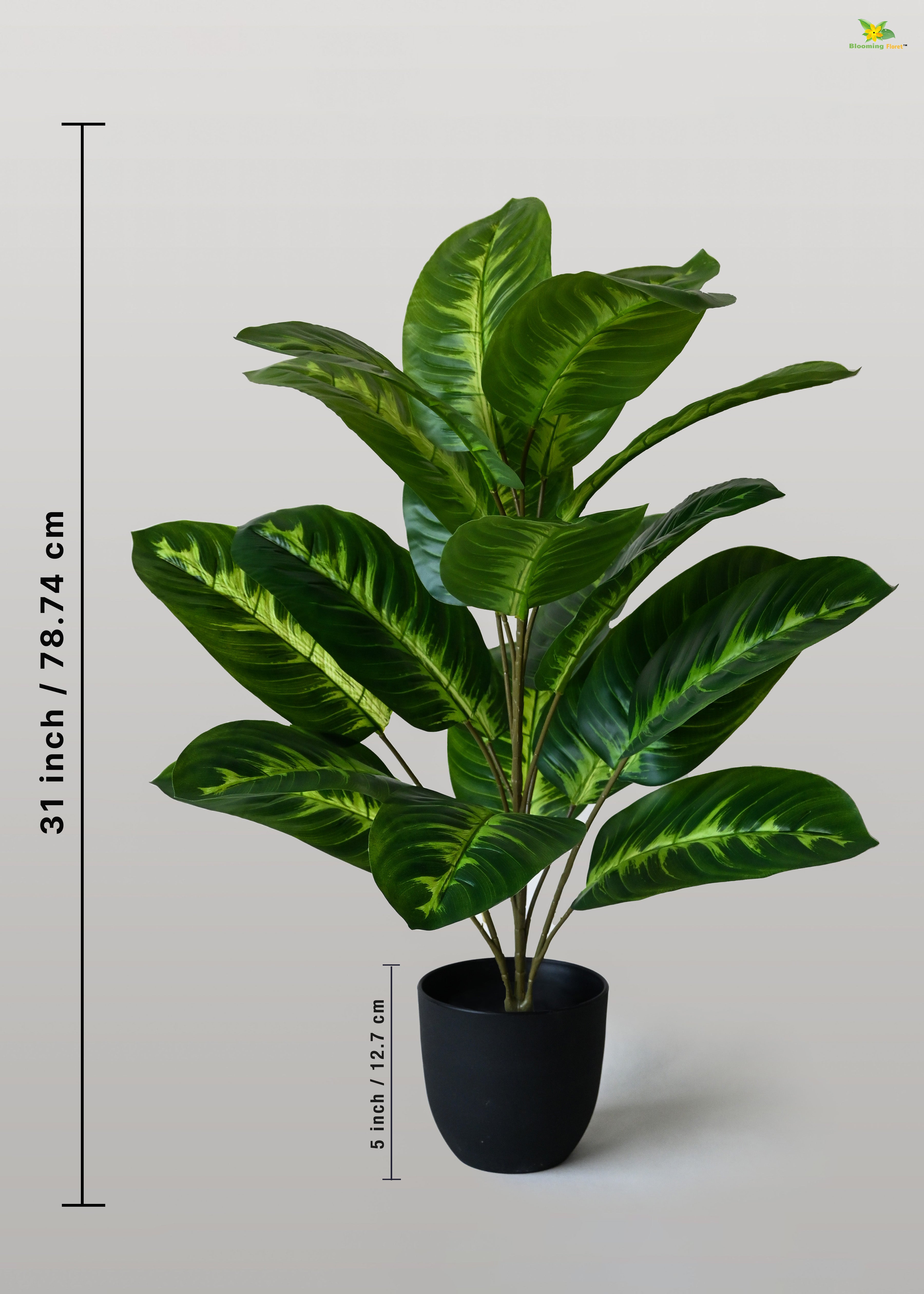 Artificial Jungle Velvet Plant for Decor | 21 Leaves with Basic Pot | 78.7 cm