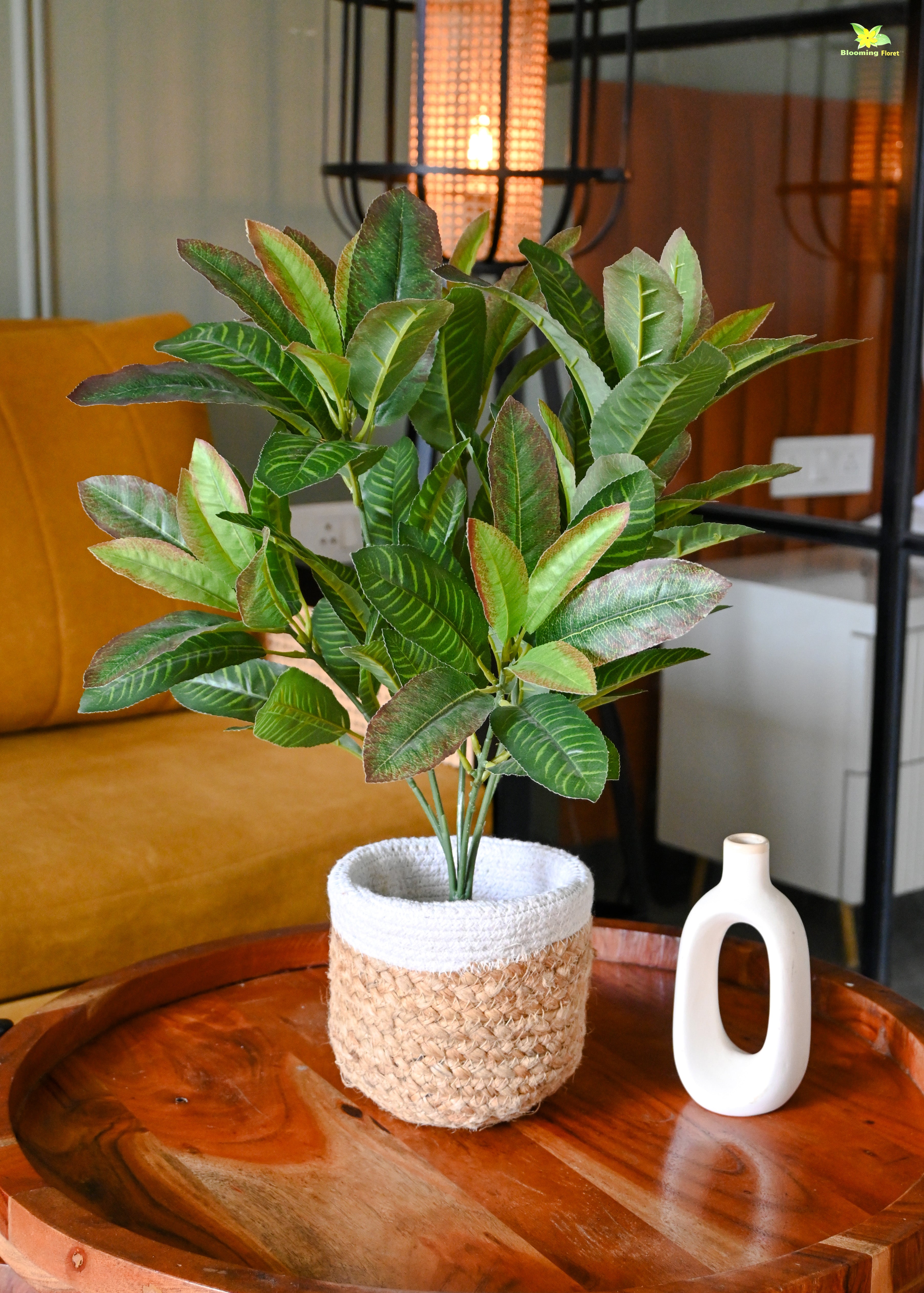 Artificial Croton Leaf Bunch Plant for Decor | 92 Leaves With Basic Pot | 50.8 cm