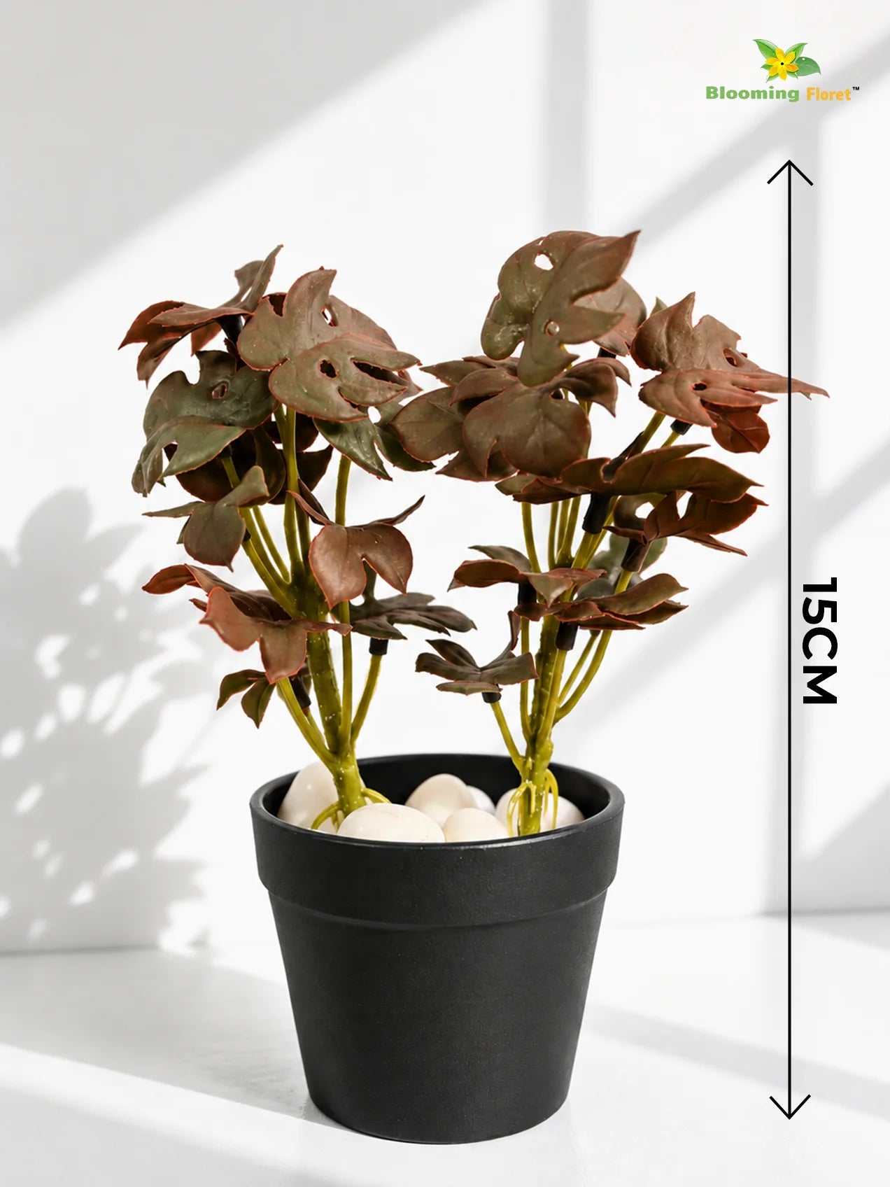 Artificial Mini Monstera Succulent | Maroon | 15 cm