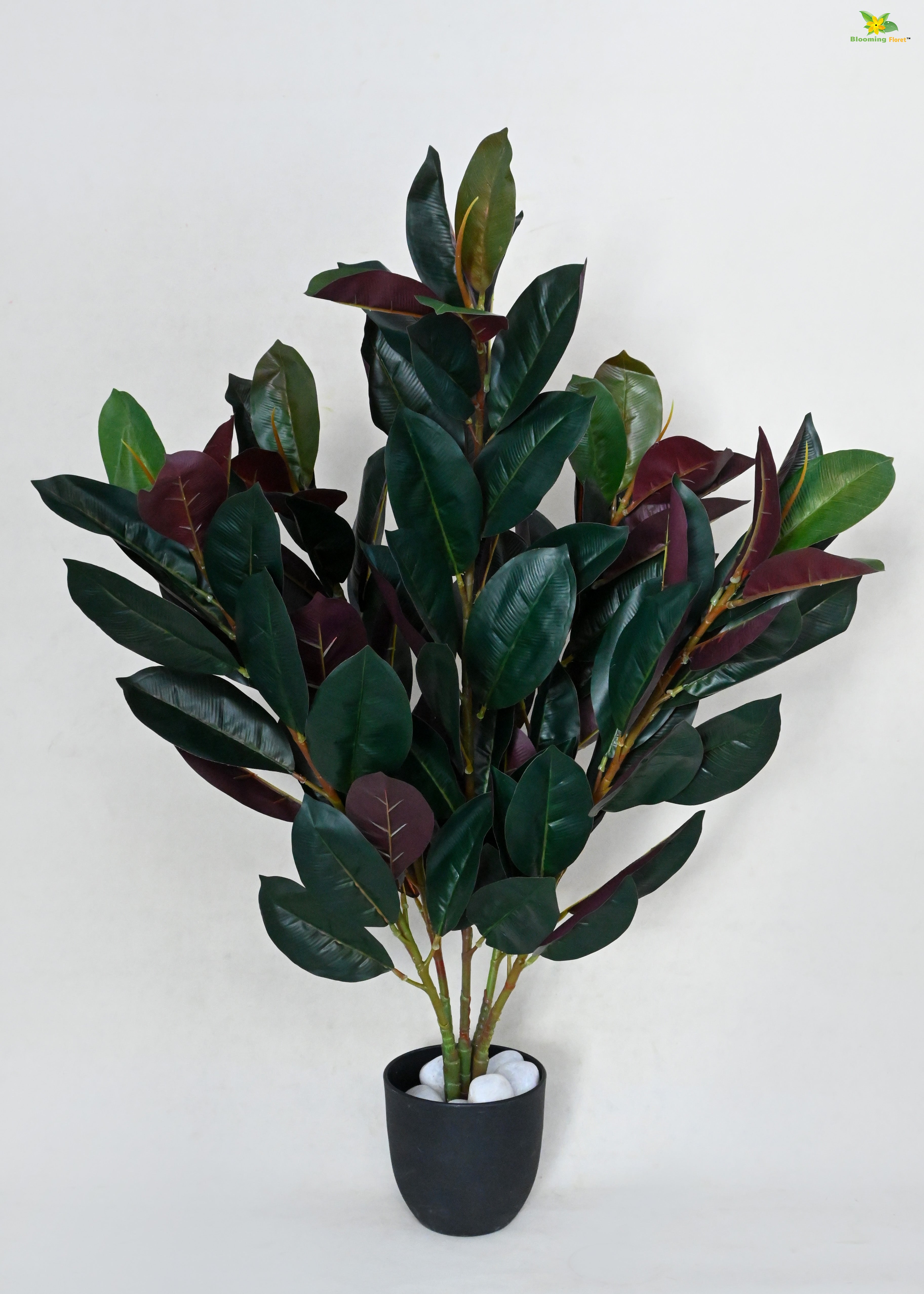 Artificial Rubber Plant for Decor | 104 Leaves with Basic Pot | 85 cm