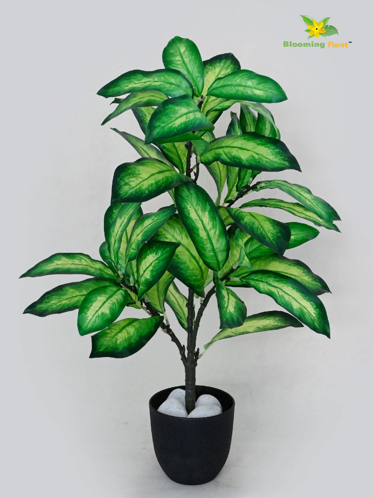 Artificial Dieffenbachia Seguine Plant – 60.9 cm, 15 Leaves, with Basic Pot